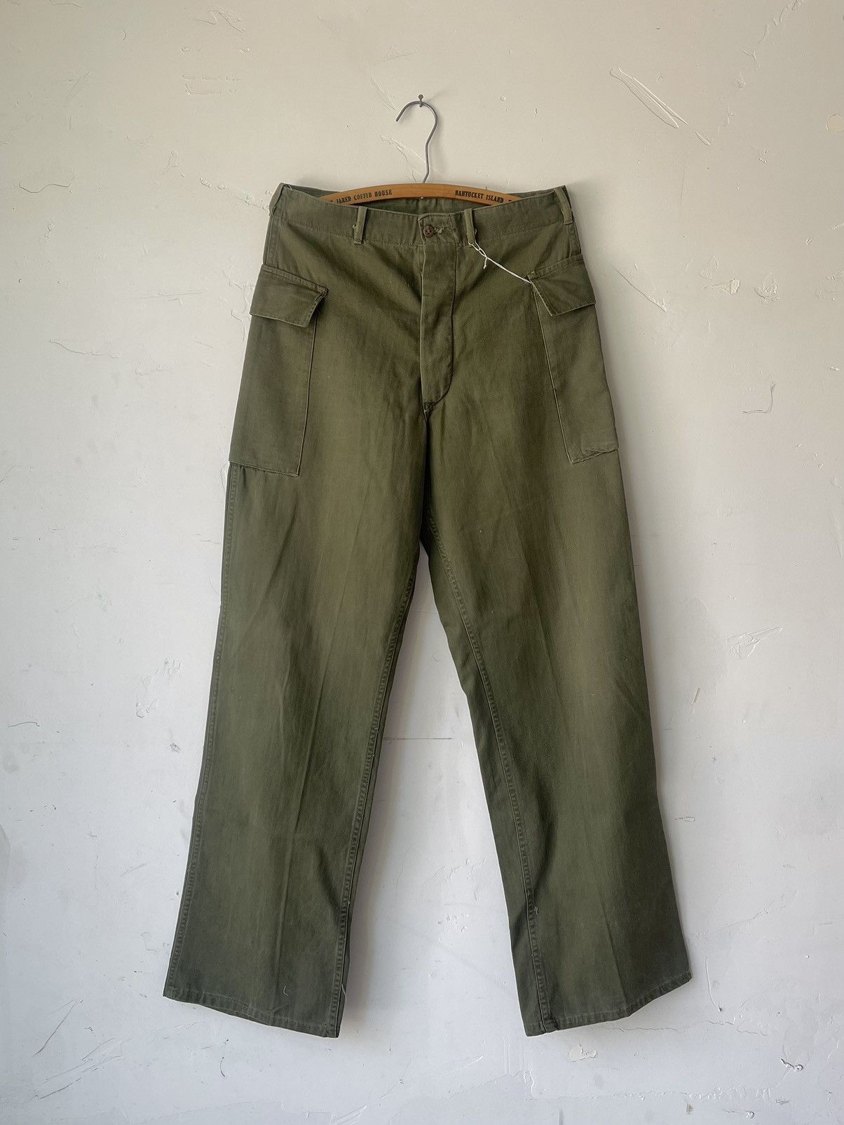 image of Vintage 1940S Wwii Hbt Cargo Pants in Green, Men's (Size 30)