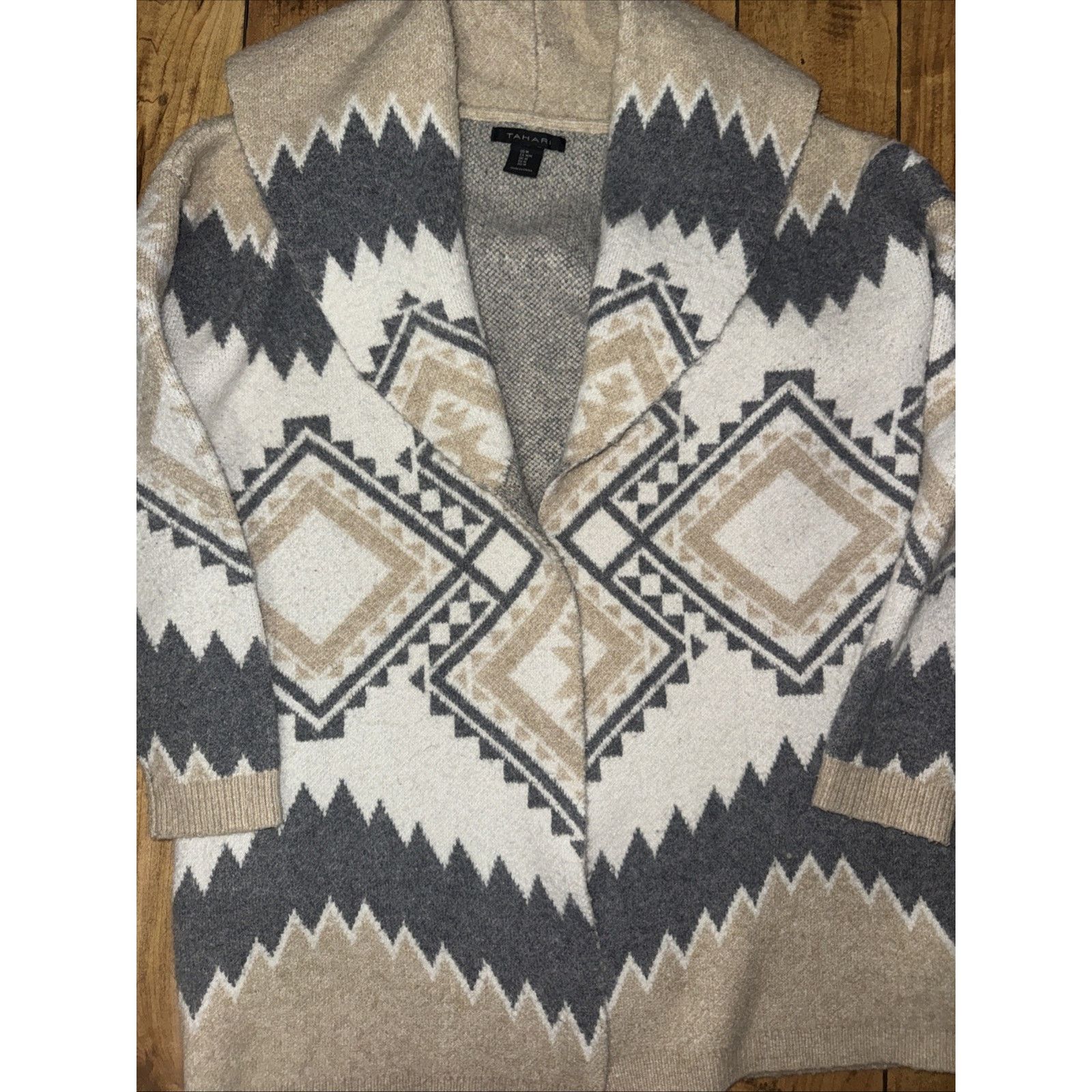 Elie Tahari Tahari Aztec Cardigan Tan Womens Medium Open Front No Belt Size M / US 6-8 / IT 42-44 - 2 Thumbnail