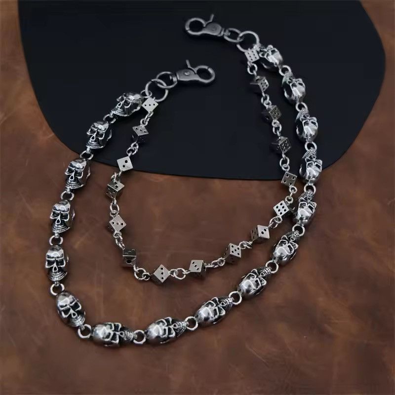 Jewelry Silver Skull Cross Chain Wallet Chain, Gothic Punk Accessory Size ONE SIZE - 5 Thumbnail