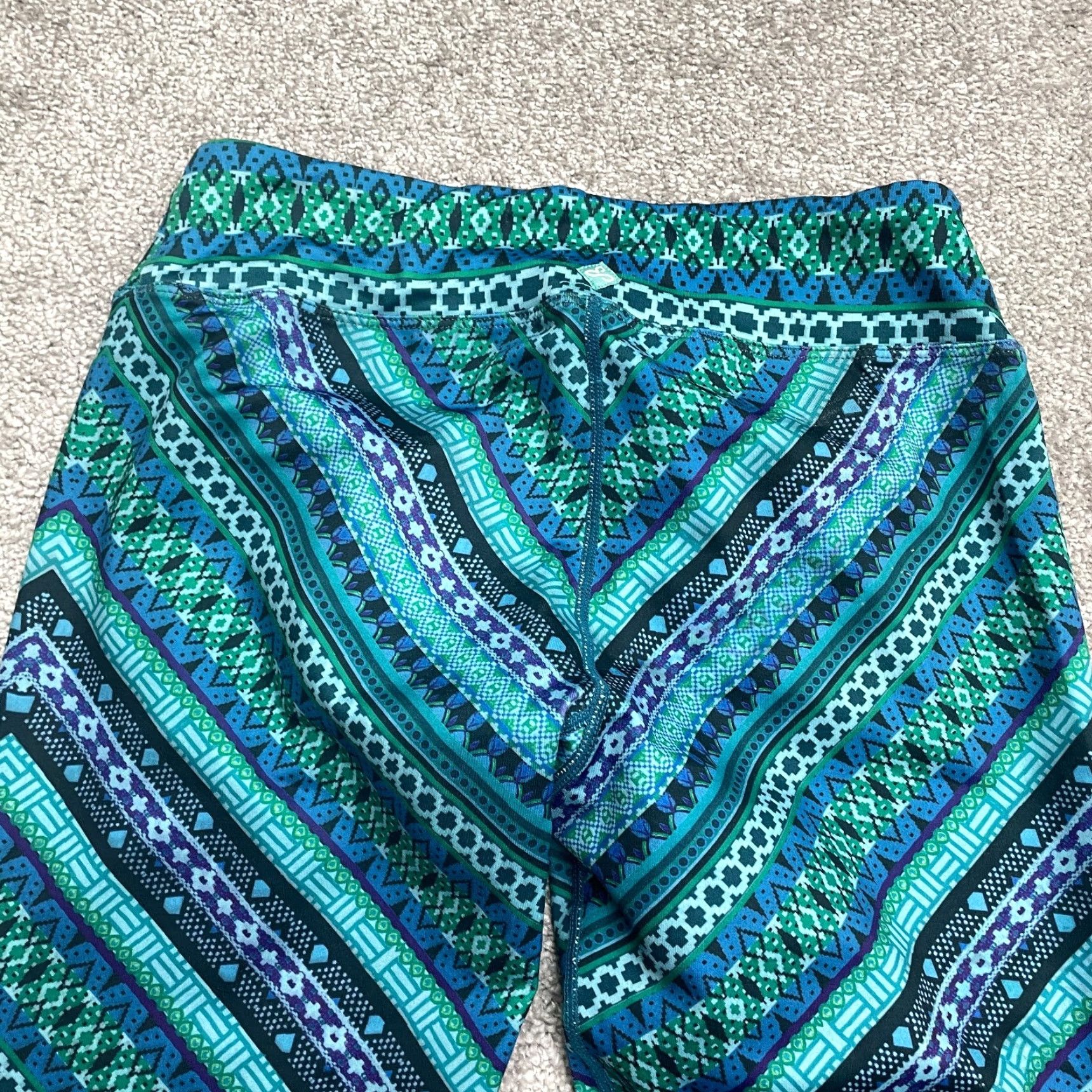 Prana prAna Cropped Leggings Womens M Blue Green Geometric Active Athletic 26x23 Pants Leggings Size 32" / US 10 / IT 46 - 4 Thumbnail