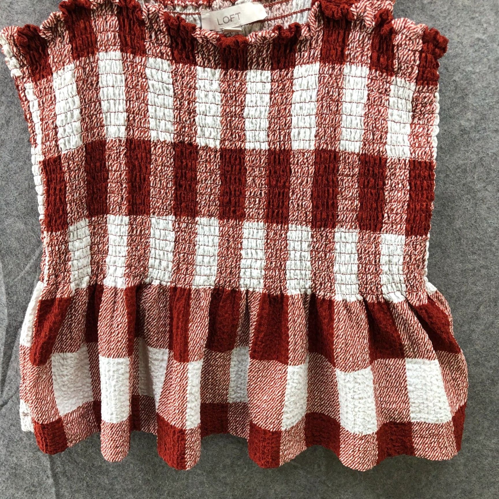 Loft Loft Smocked Cami Womens XL Peplum Rust Brown Plaid Stretch Camisole Tank Shirt Bohemian Casual Knit Polyester Size XL / US 12-14 / IT 48-50 - 4 Thumbnail
