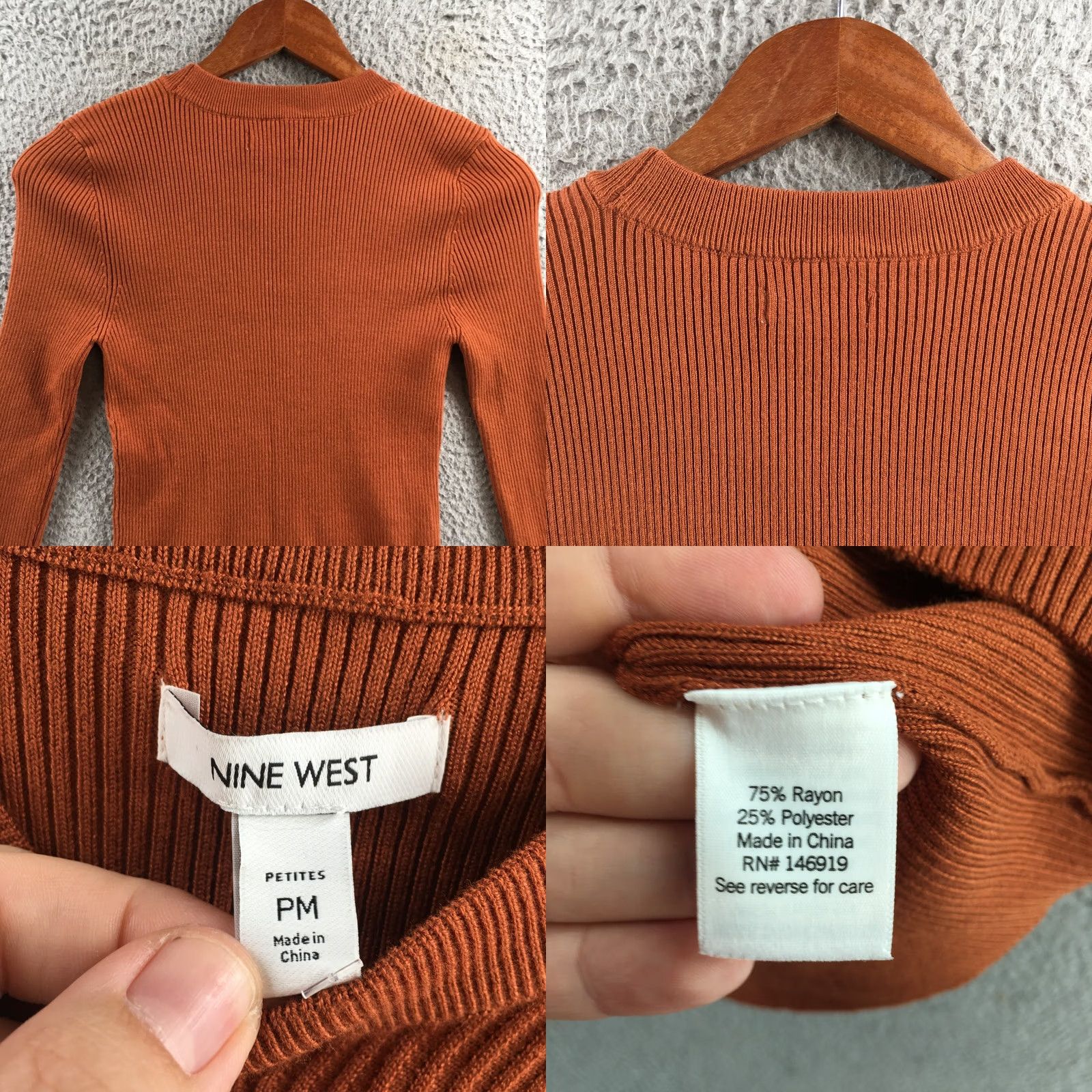 Nine West Nine West Sweater Womens MD Rust Solid Brown Crewneck Knit Long Sleeve Pullover Size M / US 6-8 / IT 42-44 - 8 Thumbnail
