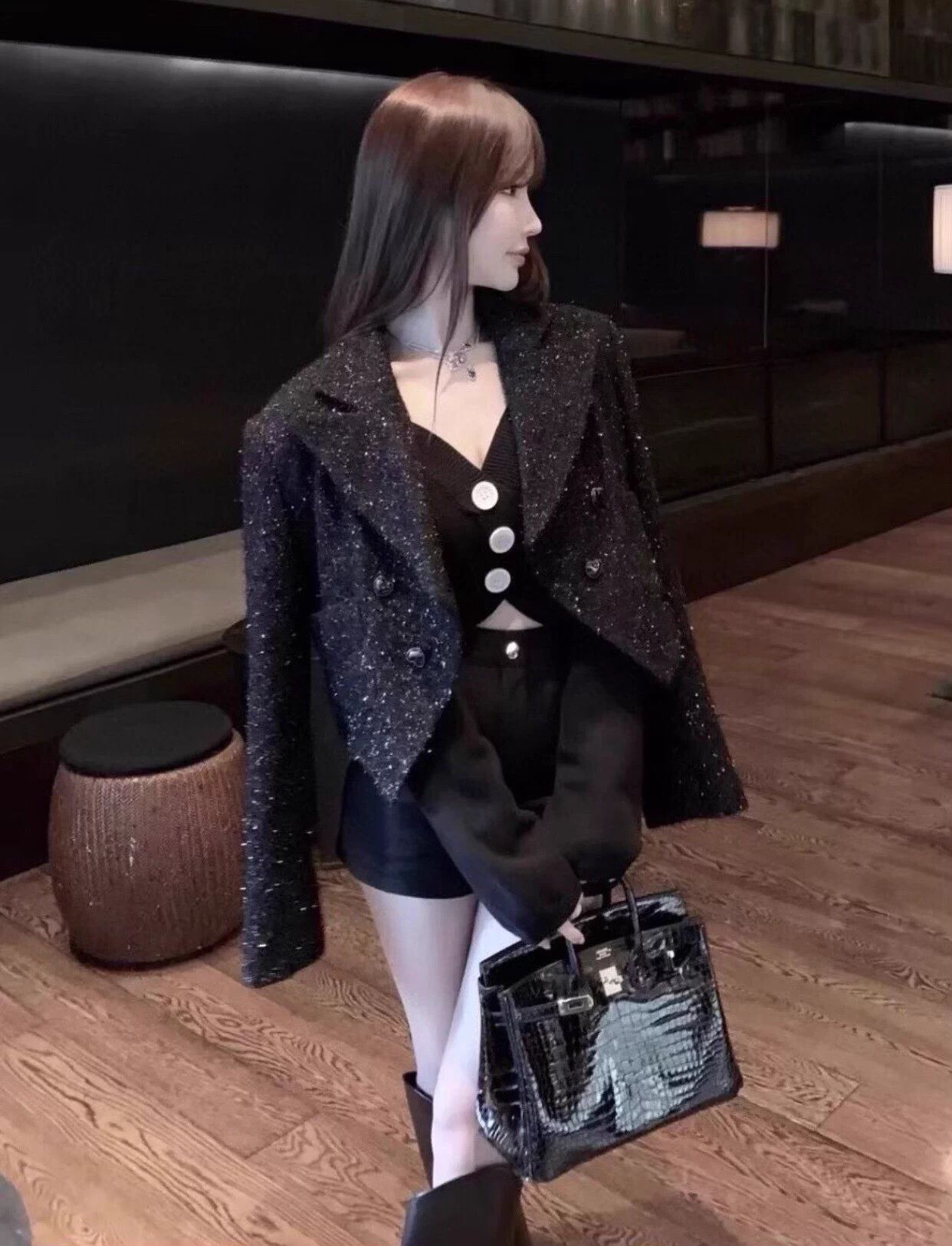 Chanel Chanel Women's Black Knit Cardi Silver Heart CC Button FR40 Size M / US 6-8 / IT 42-44 - 2 Thumbnail