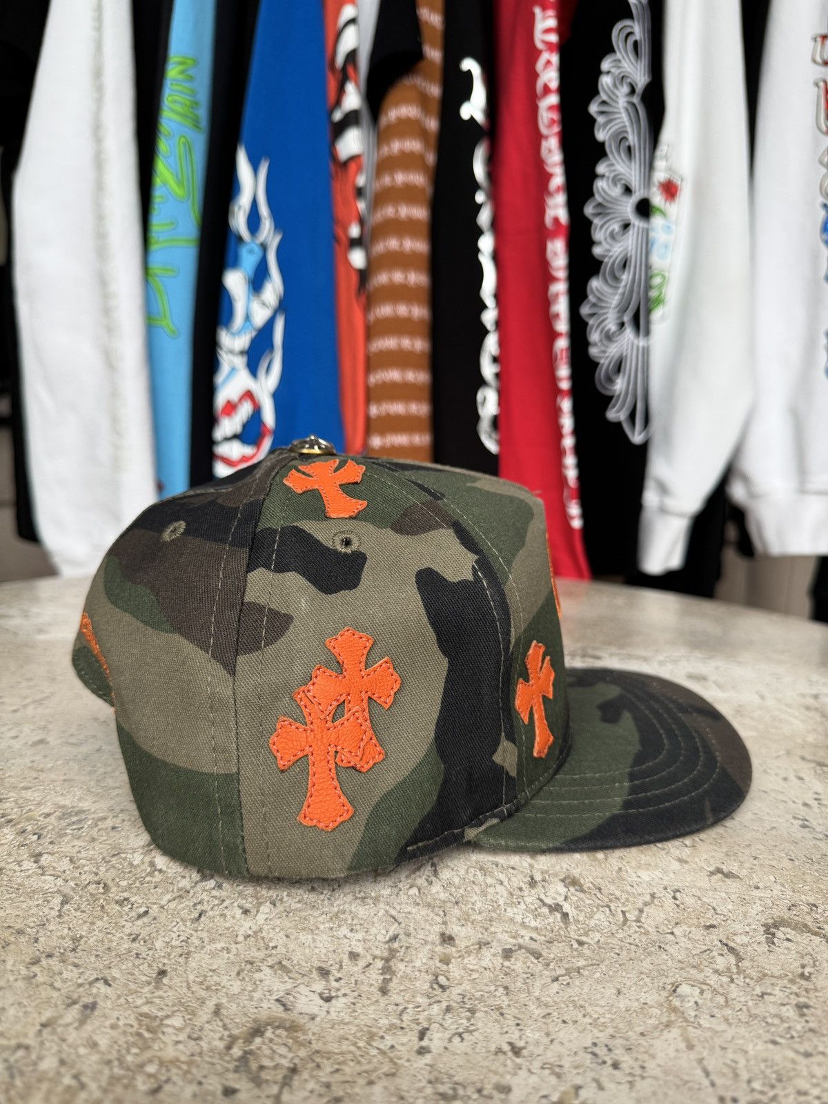 Chrome Hearts Chrome Hearts Camo Orange Leather Cross Patch Hat Size ONE SIZE - 5 Thumbnail