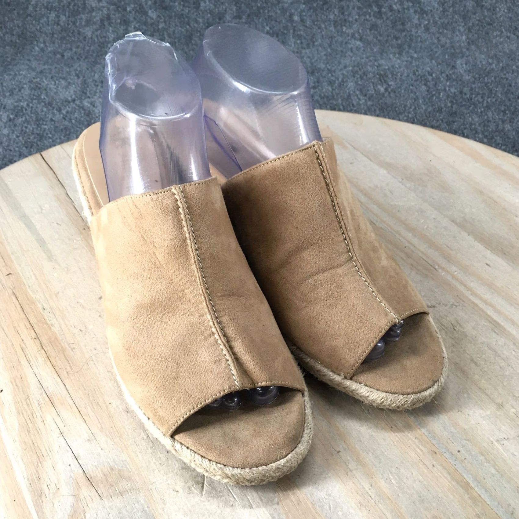 Anne Klein Anne Klein Sandals Womens 8.5 M Akidette Wedge Espadrille Slide Beige Fabric Size US 9 / IT 39 - 3 Thumbnail