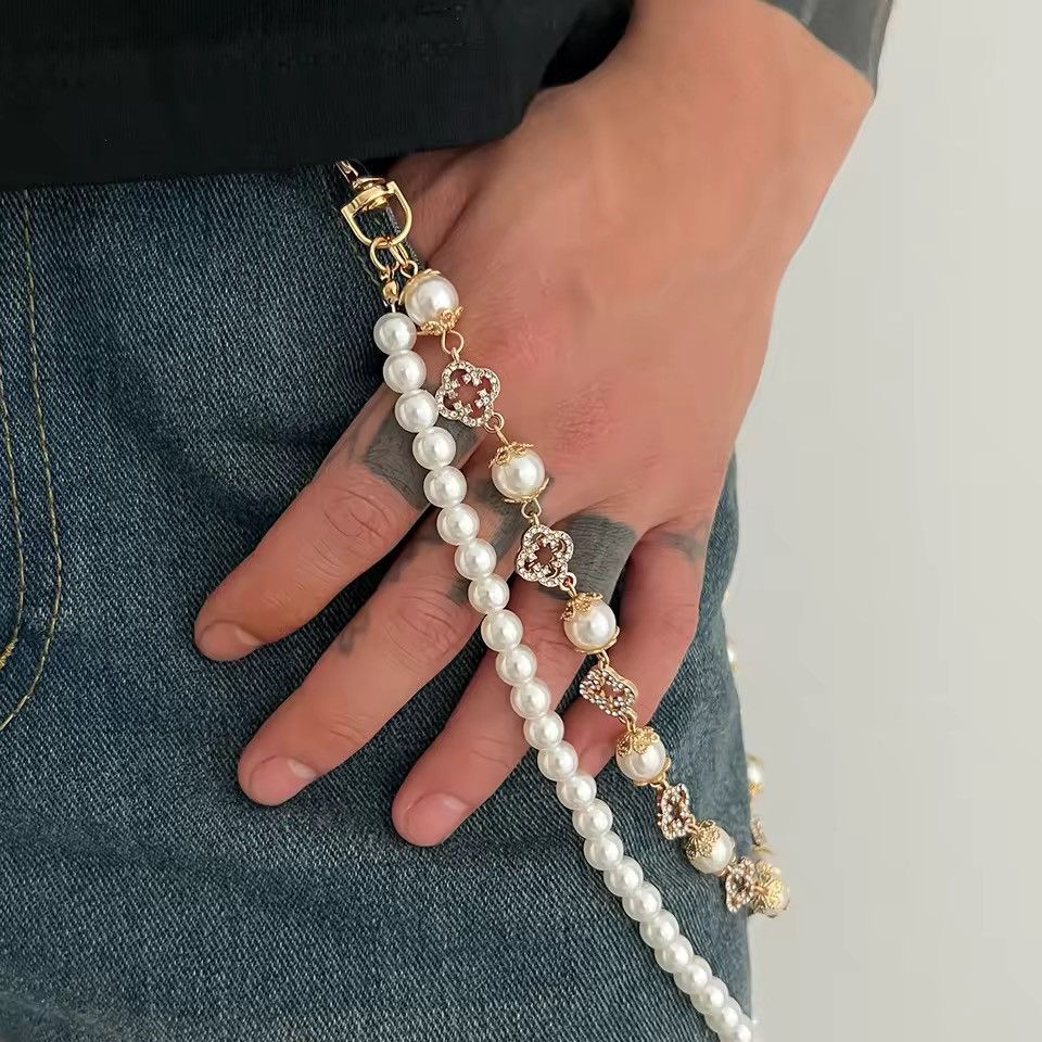 Jewelry Rhinestone Streetwear Punk Pearl Imitation Cross Key Chain Size ONE SIZE - 2 Thumbnail