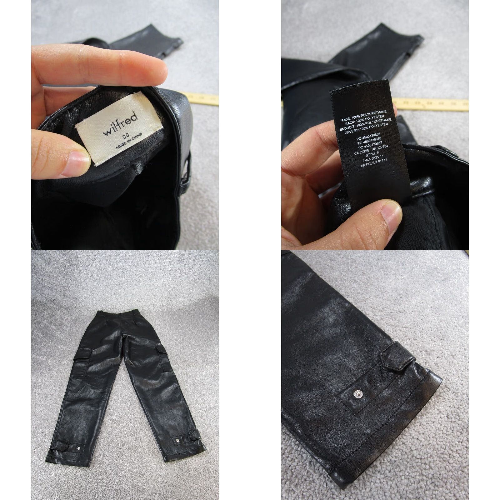 Vintage Wilfred Pants 00 Black Faux Leather Cargo Button Fly High Rise Womens Size 24" / US 00 / IT 34 - 8 Thumbnail