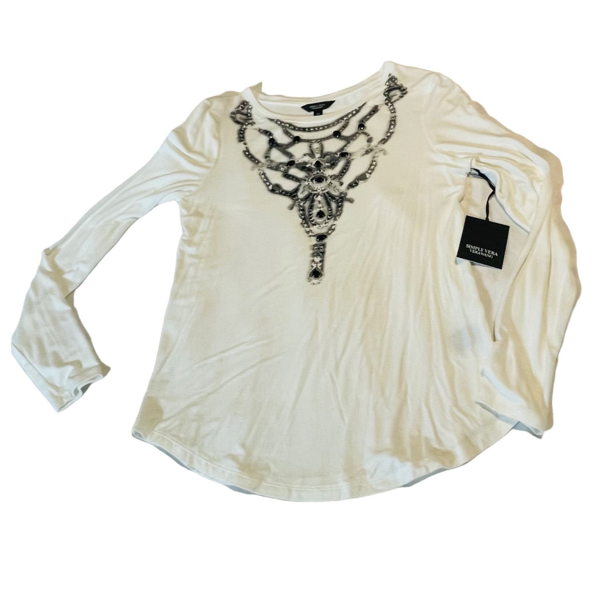 Other Simply Vera Vera Wang Long Sleeve Top XS White Beaded Design Size XS / US 0-2 / IT 36-38 - 7 Thumbnail