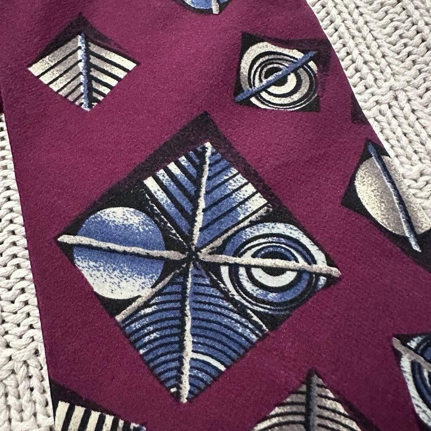Dior Vintage 80s Dior maroon abstract print silk tie Size ONE SIZE - 2 Thumbnail