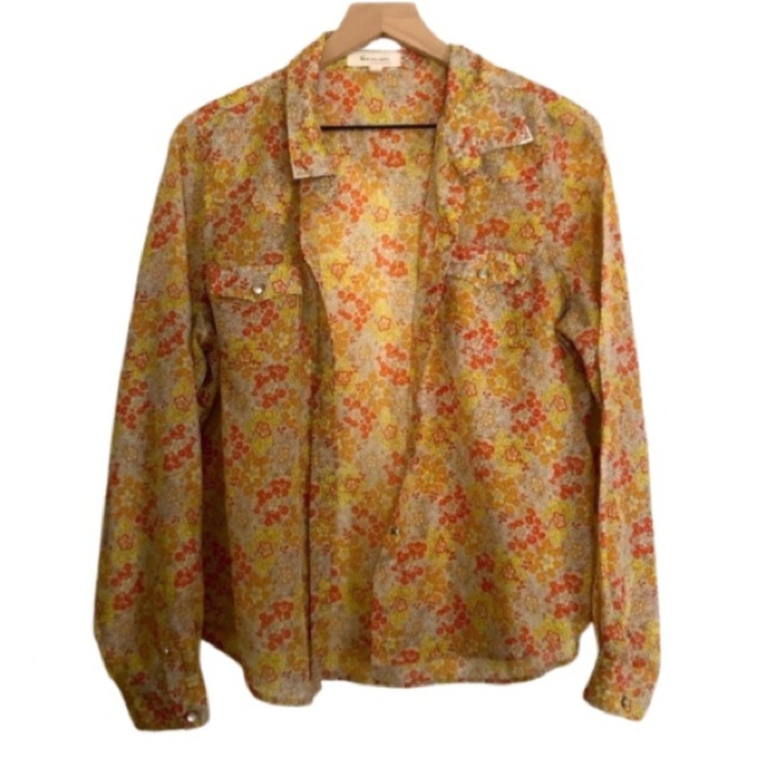 Vince Camuto Two by Vince Camuto Red Orange Yellow Floral Blouse Top Size L / US 10 / IT 46 - 1 Thumbnail