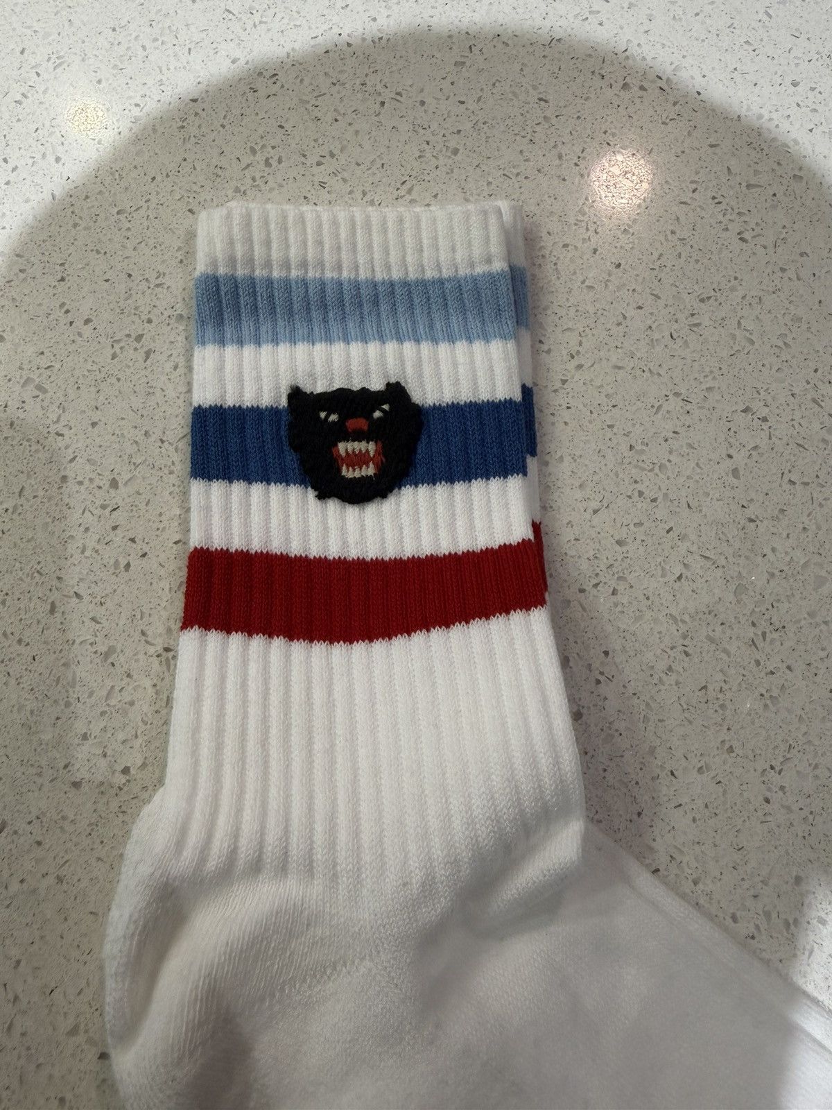 Gucci Gucci Socks Panther Logo White Blue Striped Size ONE SIZE - 2 Thumbnail