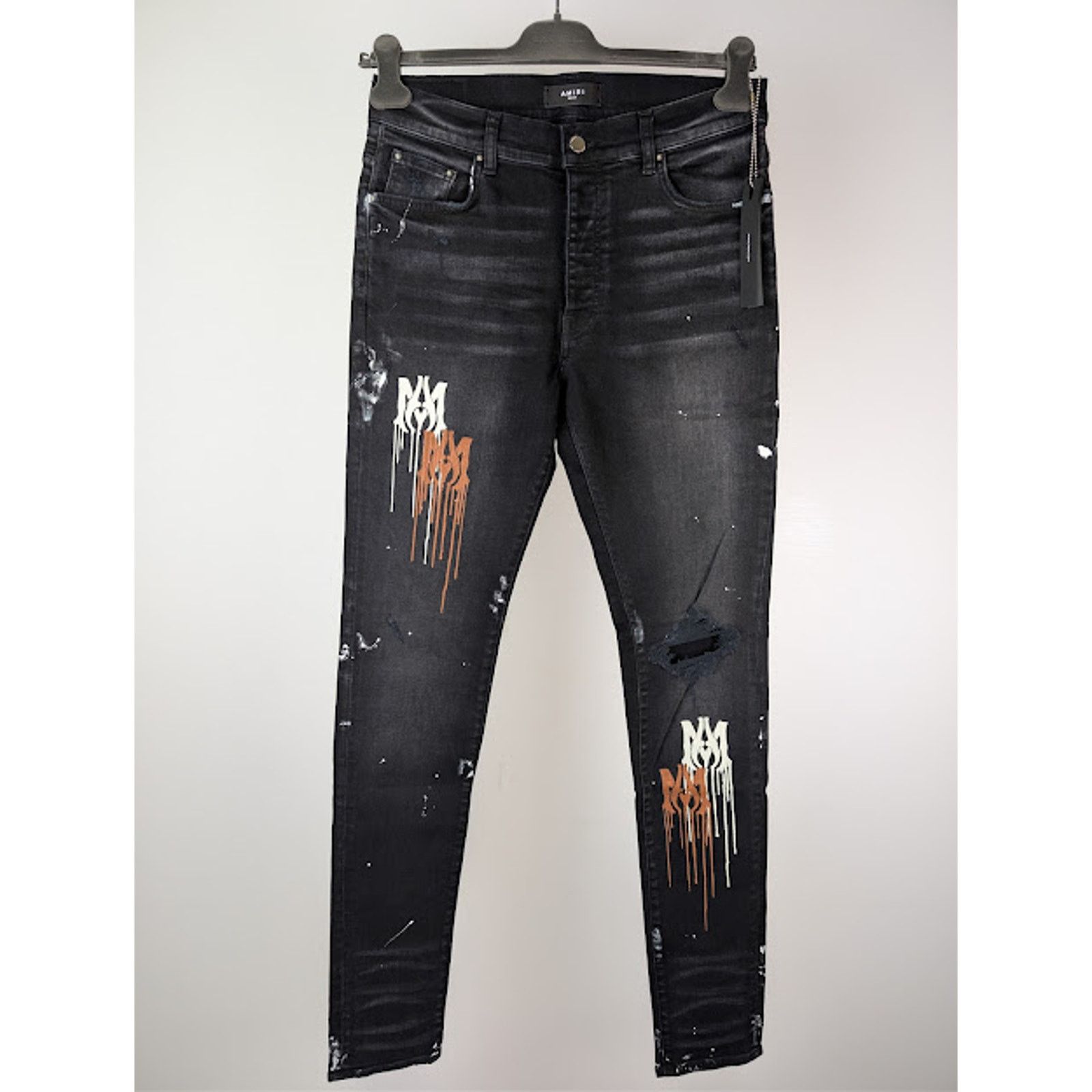 Amiri o1rshd1 MA Drip Skinny Denim Jeans in Aged Black Size US 31 - 11 Thumbnail