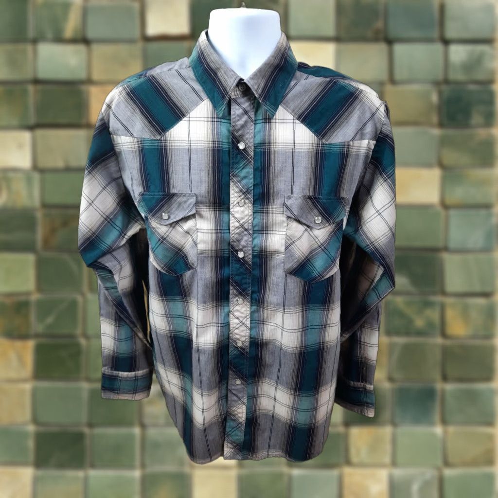 Wrangler VINTAGE Wrangler Western green plaid long sleeve pearl snap button shirt Large Mens Shirt Size US L / EU 52-54 / 3 - 1 Thumbnail