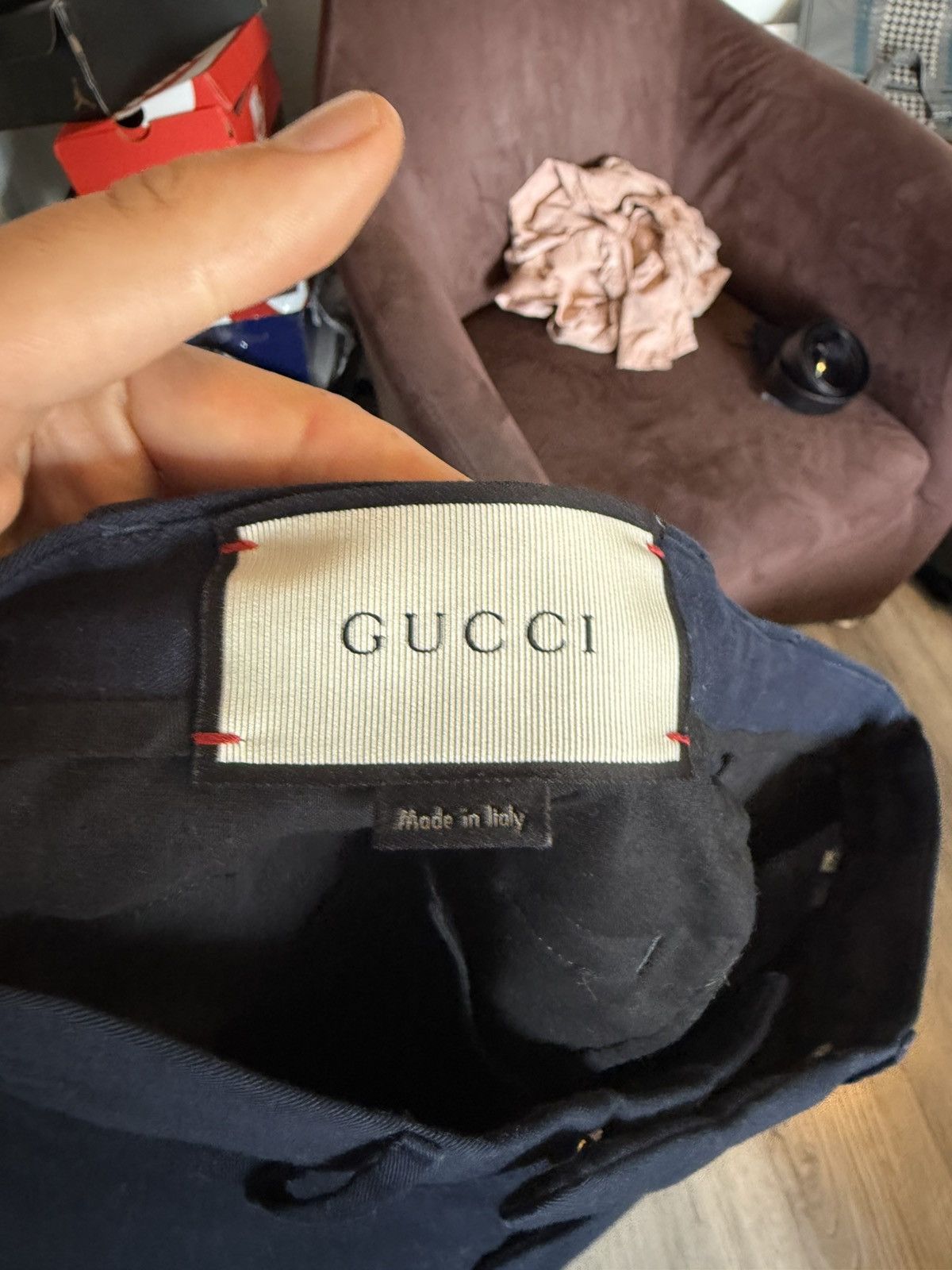 Gucci Navy Cotton-Stretch Trousers with Bee Patch Size US 30 / EU 46 - 10 Thumbnail