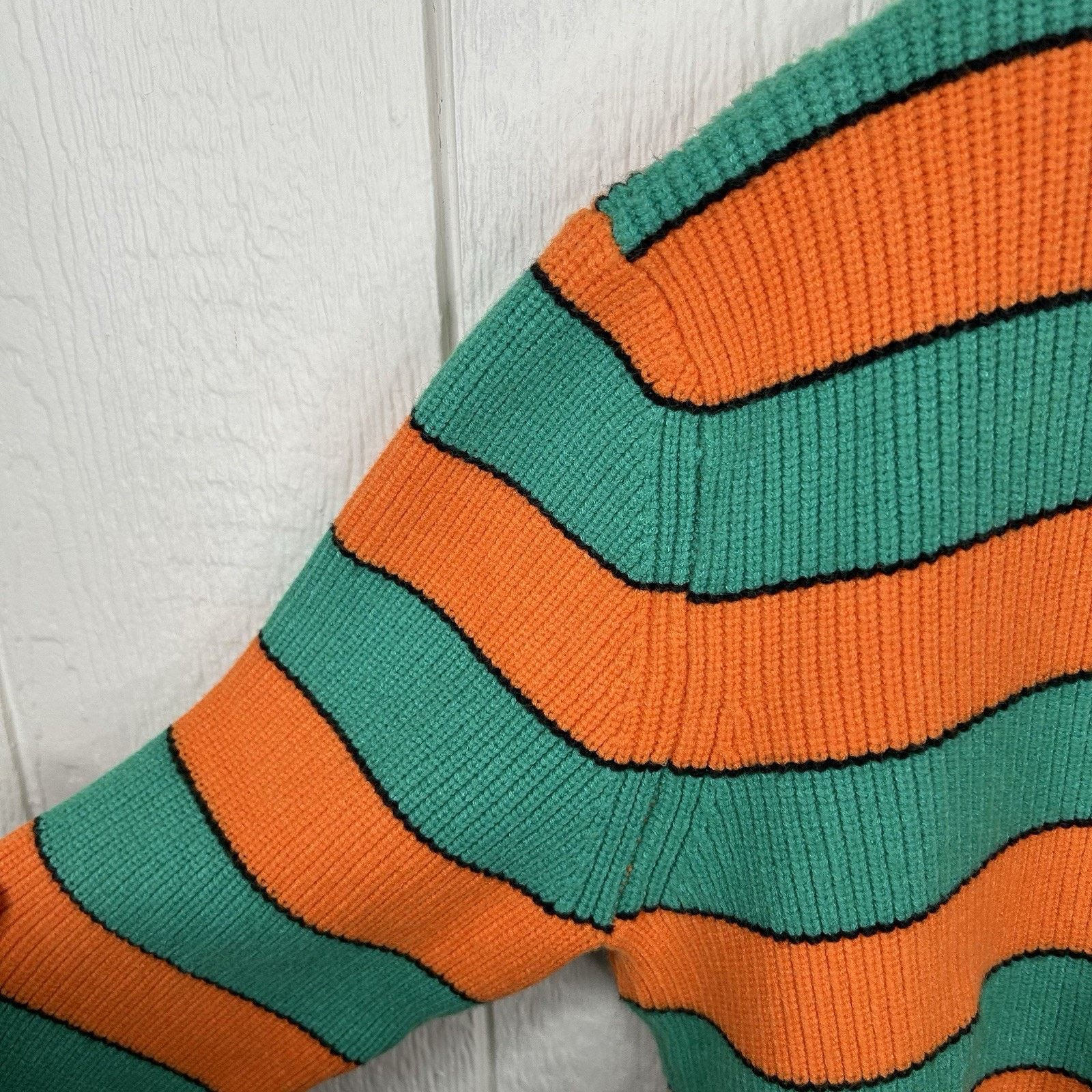 Cider 90's Cidar Tight-Knit Green & Orange Soft Sweater Small Size S / US 4 / IT 40 - 5 Thumbnail