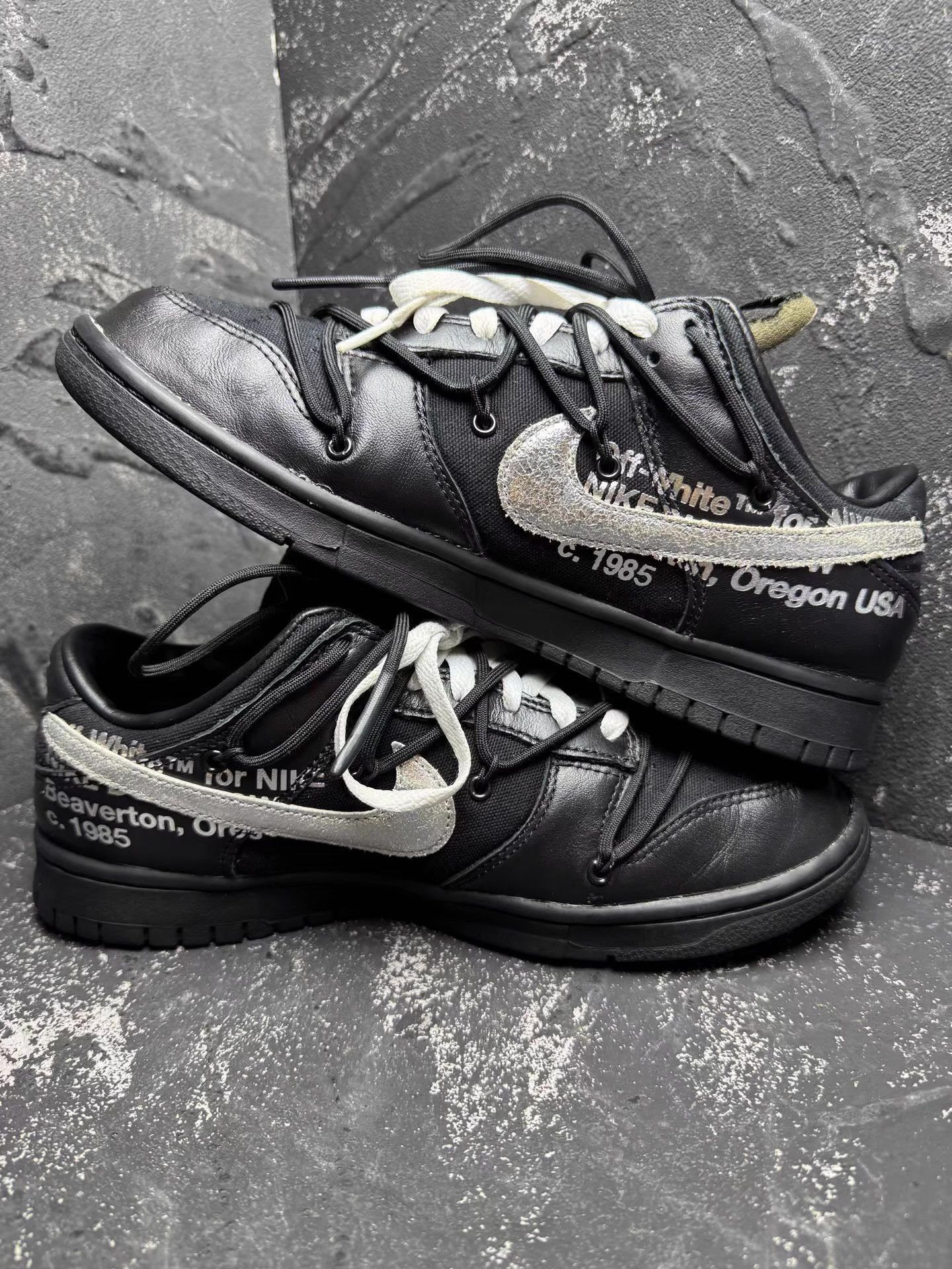 Nike Off-White x Nike Dunk No.50 Black Silver Q10 Size US 9.5 / EU 42-43 - 5 Thumbnail