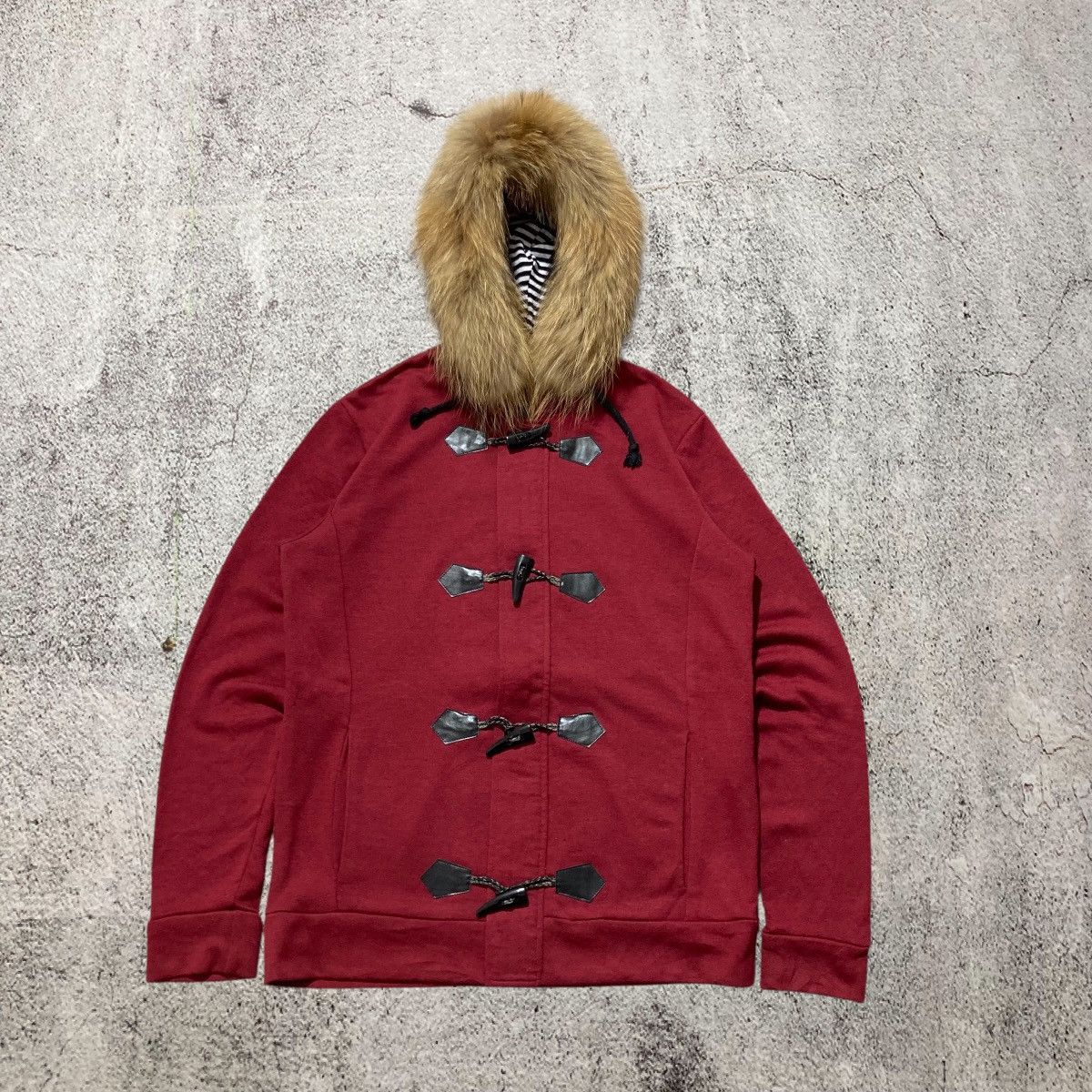 Japanese Brand 2000s Sematic Design Duffle Ziphoodie Fur Red Maroon Lgb Size US M / EU 48-50 / 2 - 1 Thumbnail