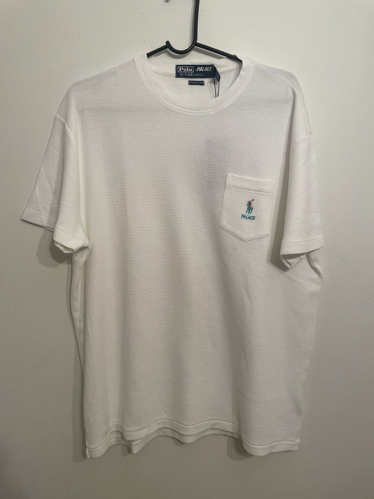 image of Palace x Polo Ralph Laurent Waffle Knit Pocket T Shirt Tee in White, Men's (Size Large)