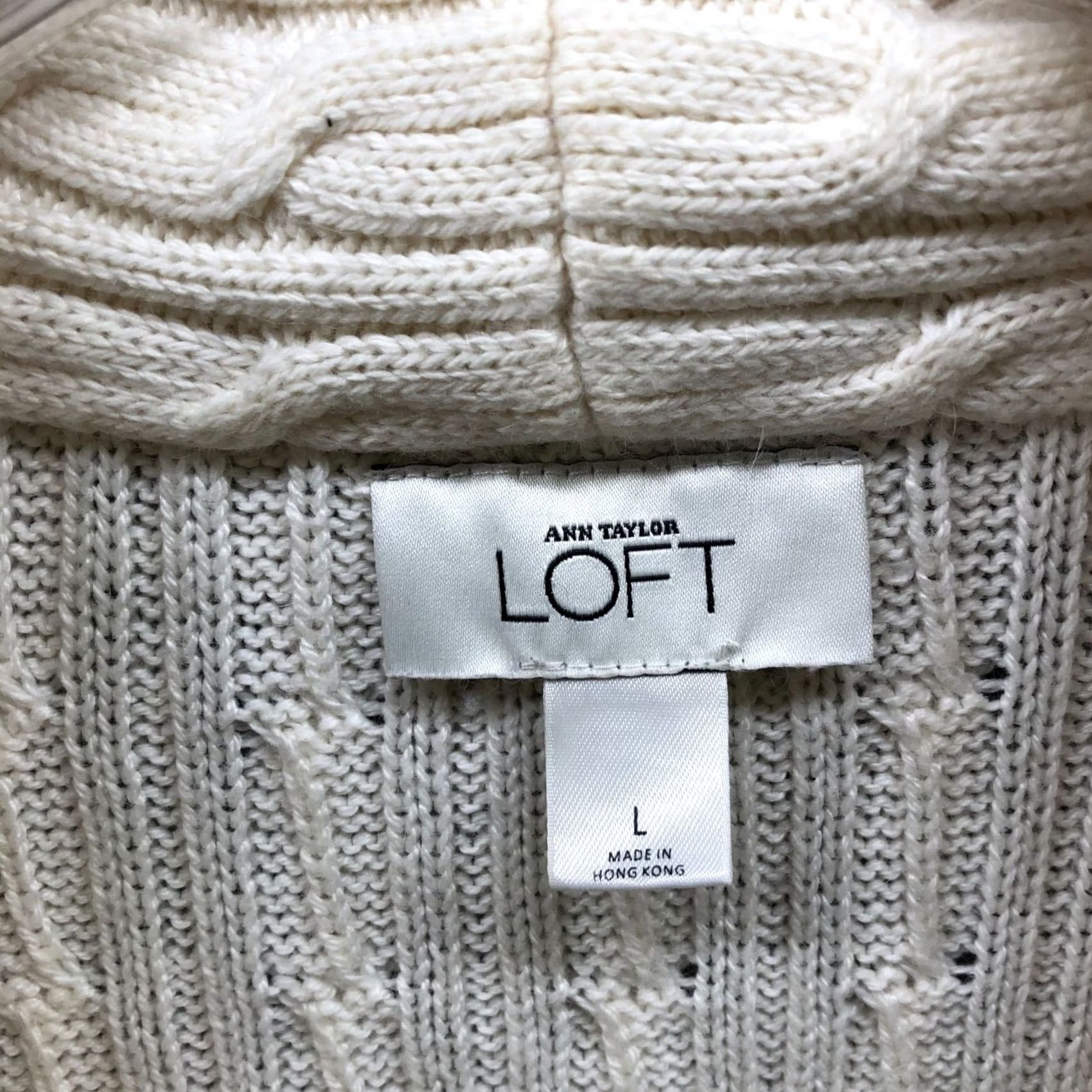 Loft LOFT Cardigan Womens L Ivory Cable Knit One Button Shawl Collar Long Sleeve Knit Woolish Cardigan Style Regular Size L / US 10 / IT 46 - 5 Thumbnail