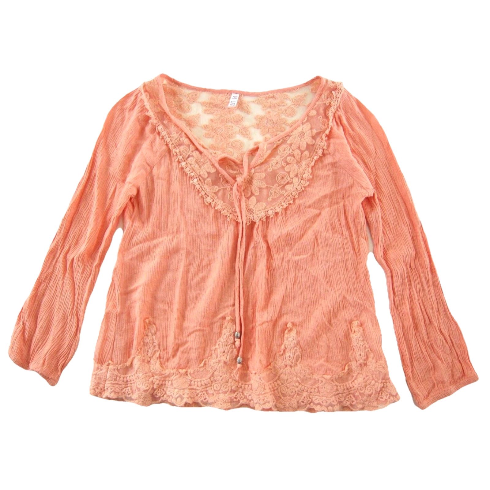 Vintage LAPIS Peach Embroidered 100% Rayon Long Sleeve Tunic Blouse M Women Shirt Bohemian 90s Flower Potent Peach chosen with Embroidered details Size M / US 6-8 / IT 42-44 - 2 Thumbnail