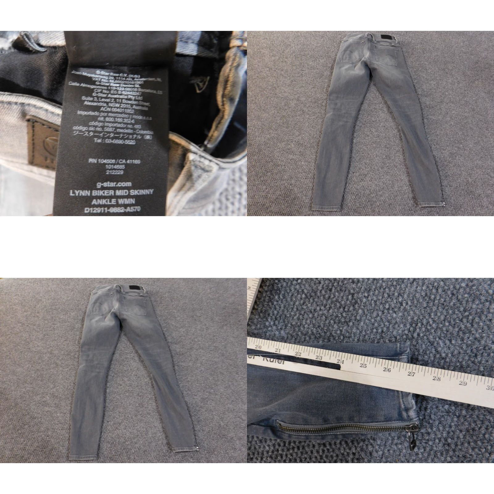 G-Star G-Star Jeans Womens 25 Skinny Ankle Gray Lynn Distressed Zip Denim Cotton Blend 27in Inseam Womens Size 42" / US 20 - 8 Thumbnail