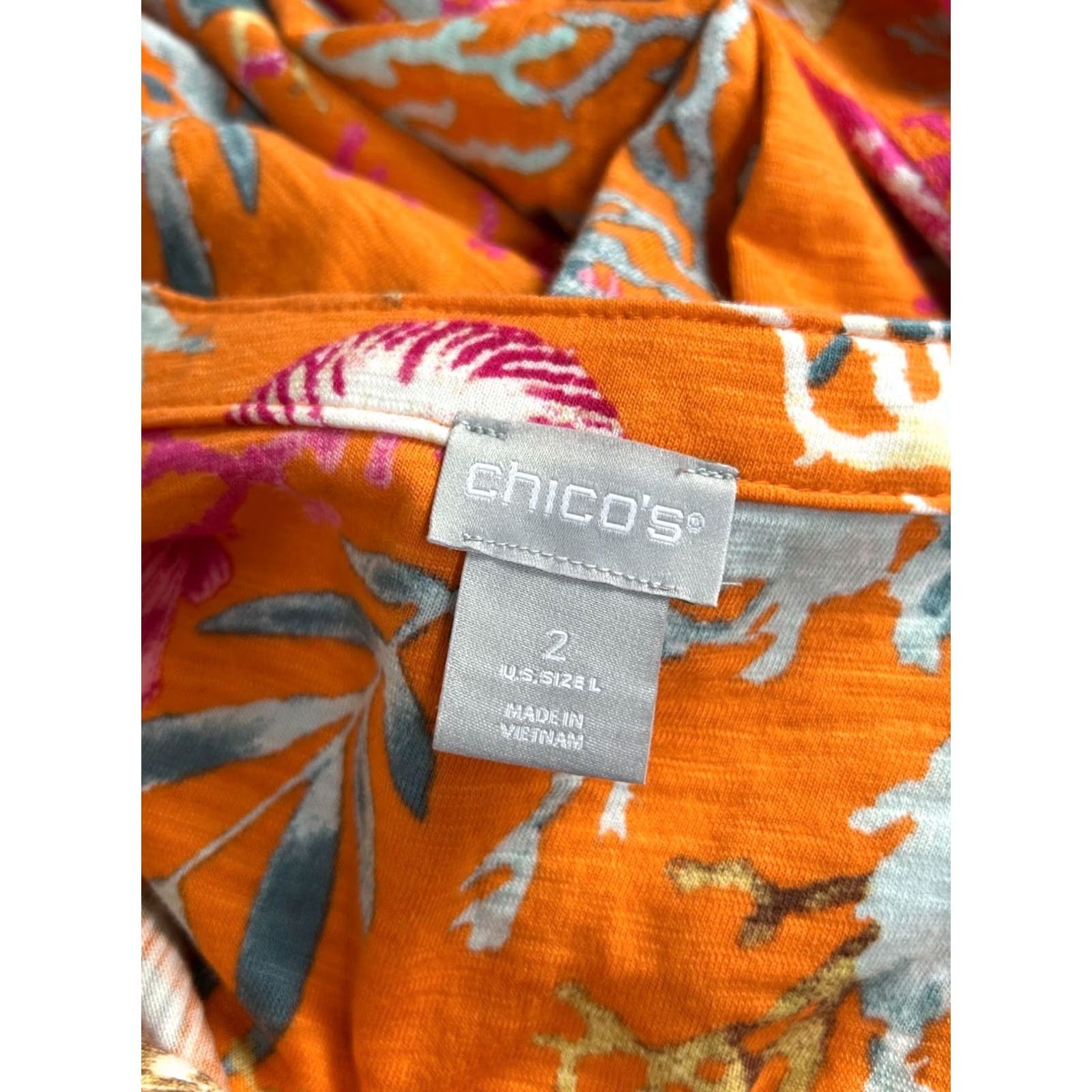 Vintage Chico'S Womens Orange Reef Print Tunic Size 2 Large 3/4 Sleeve Summer Top Casual Size L / US 10 / IT 46 - 4 Thumbnail