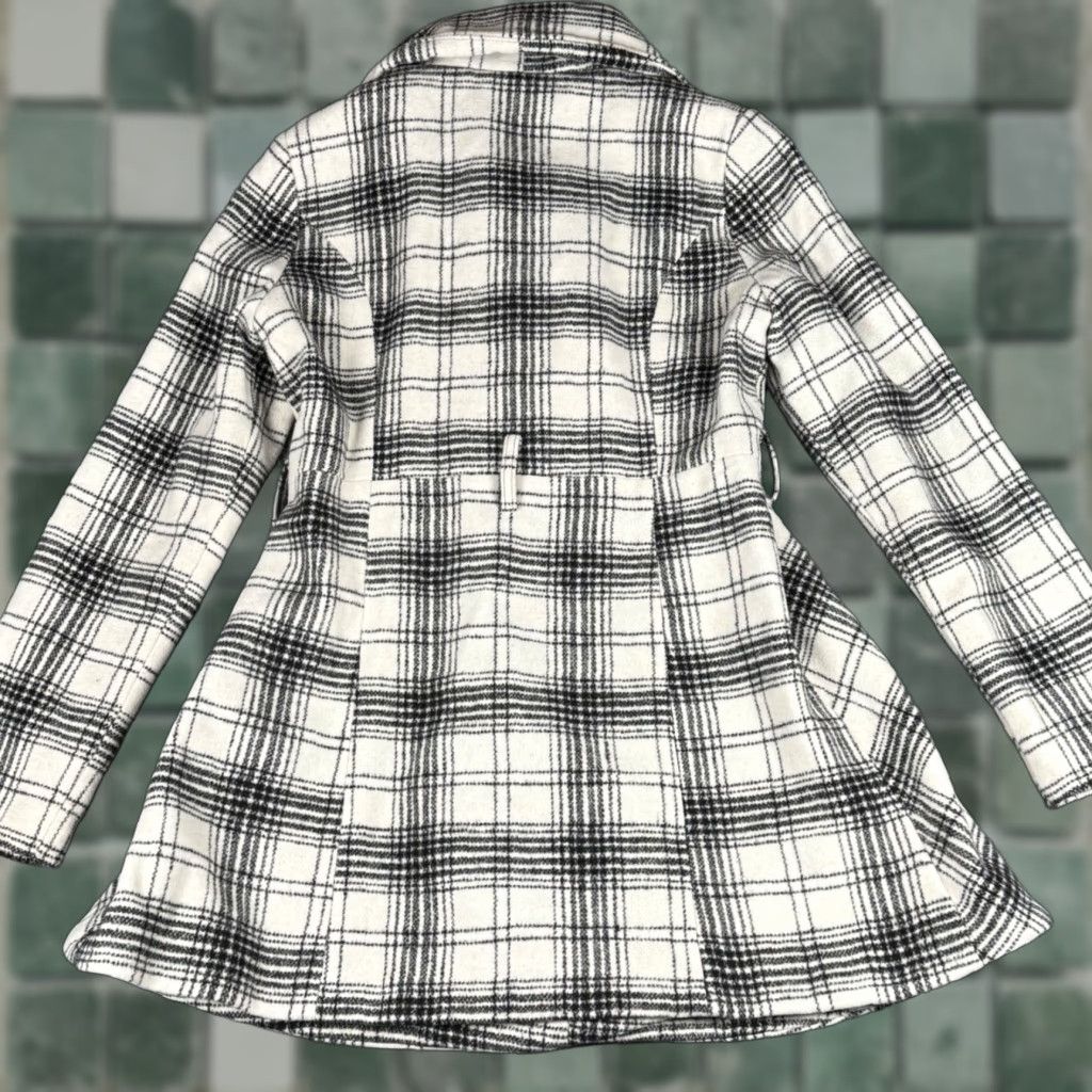 Vintage JACK Pea Coat Women Wool Blend Plaid Black White Button Lined Reversible Pocket Mid-Length Autumn Casual Mens Womens Girls Size S / US 4 / IT 40 - 1 Thumbnail