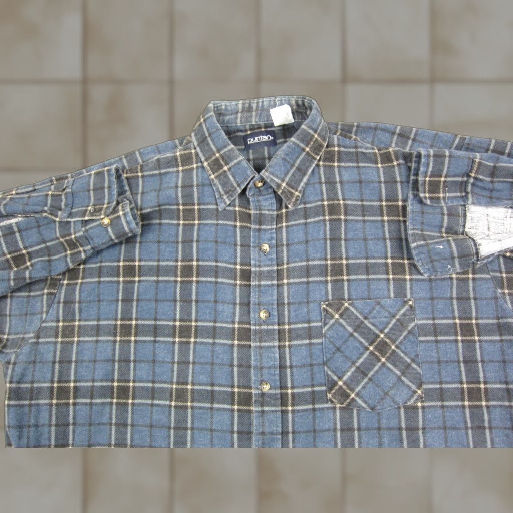 Vintage VINTAGE Puritan Shirt Mens XLT Blue Plaid Flannel Made in USA Button-Up Shirt Mens Big & Tall 90s Retro Casual Cotton Size US XL / EU 56 / 4 - 1 Thumbnail