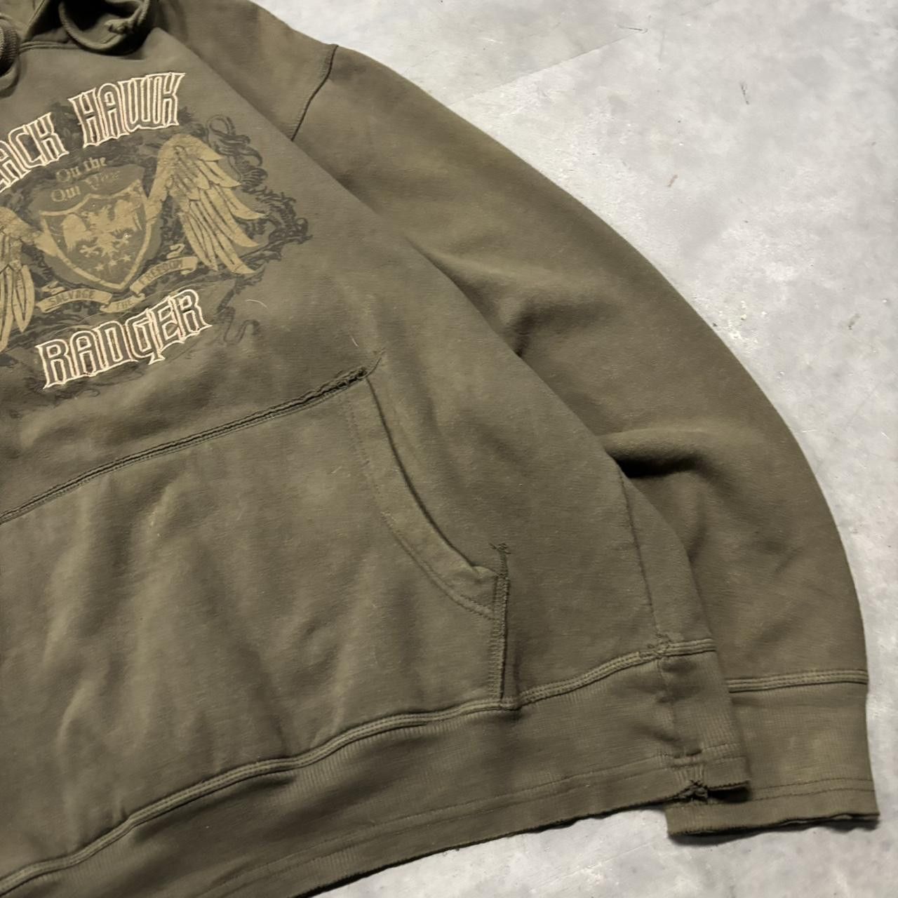 Japanese Brand × Vintage Crazy Vintage Y2K/2000s Grunge Cyber Goth Khaki Skater Style Hoodie! Size US L / EU 52-54 / 3 - 4 Thumbnail