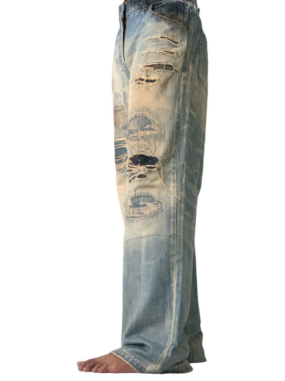 Japanese Brand TRNCA Japan Distressed Sashiko Reconstructed Denim (A1) Size US 35 - 5 Thumbnail