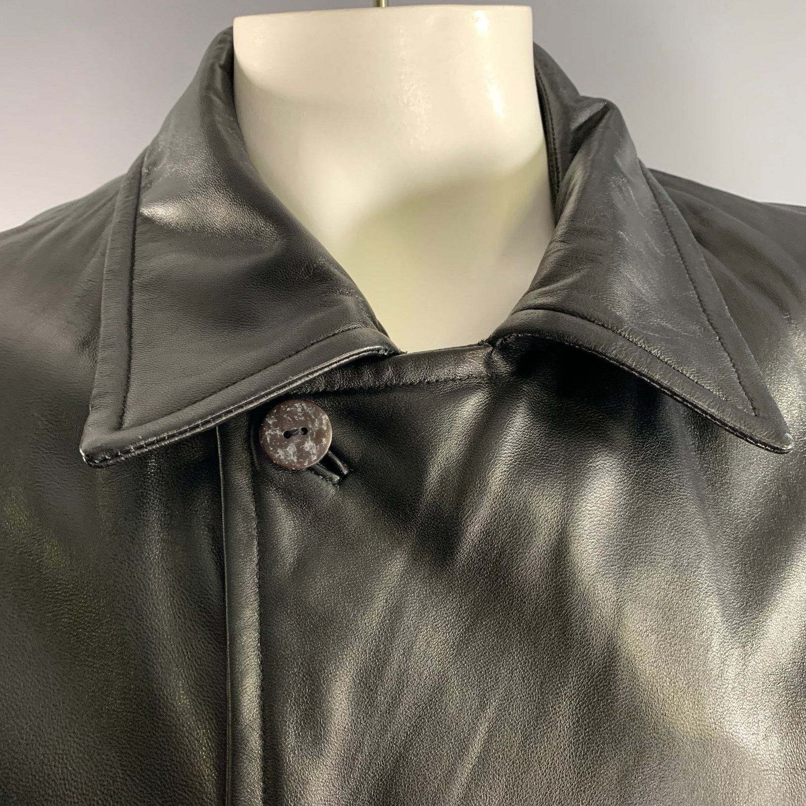 Jhane Barnes JHANE BARNES Size XXL Black Leather Double Breasted Coat Size US XXL / EU 58 / 5 - 6 Thumbnail