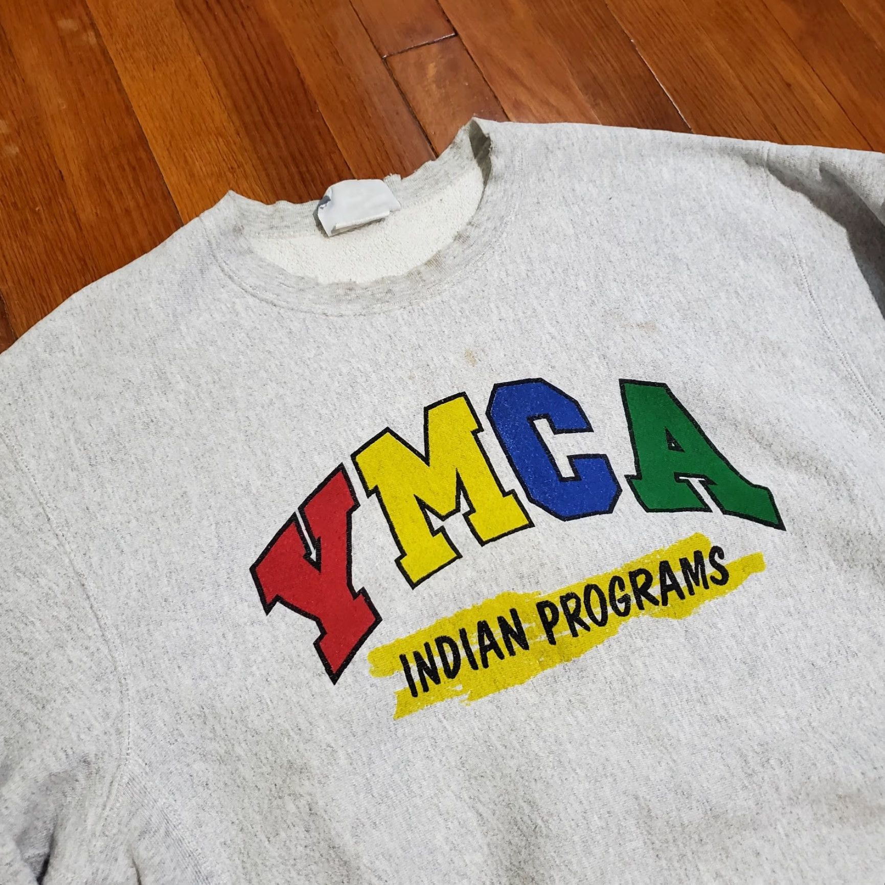 Lee VINTAGE Sweatshirt 1990s YMCA Gray Logo Sz L Rare Thrashed Distressed Stained Size US L / EU 52-54 / 3 - 5 Thumbnail