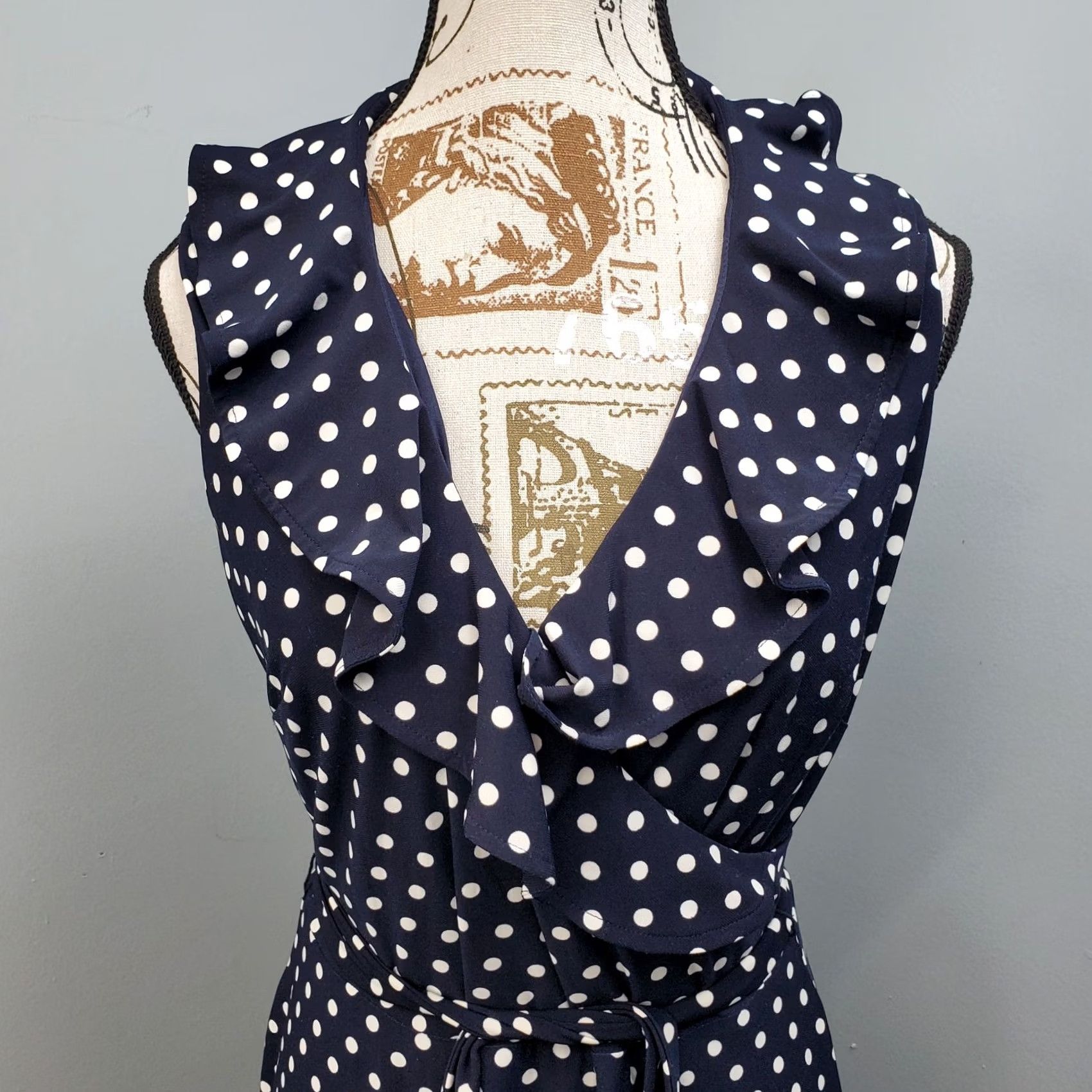 Chaps Chaps Womens Wrap Dress M Sleeveless V-Neck Polka Dot Yellow? Multicolor Blue White Size M / US 6-8 / IT 42-44 - 5 Thumbnail