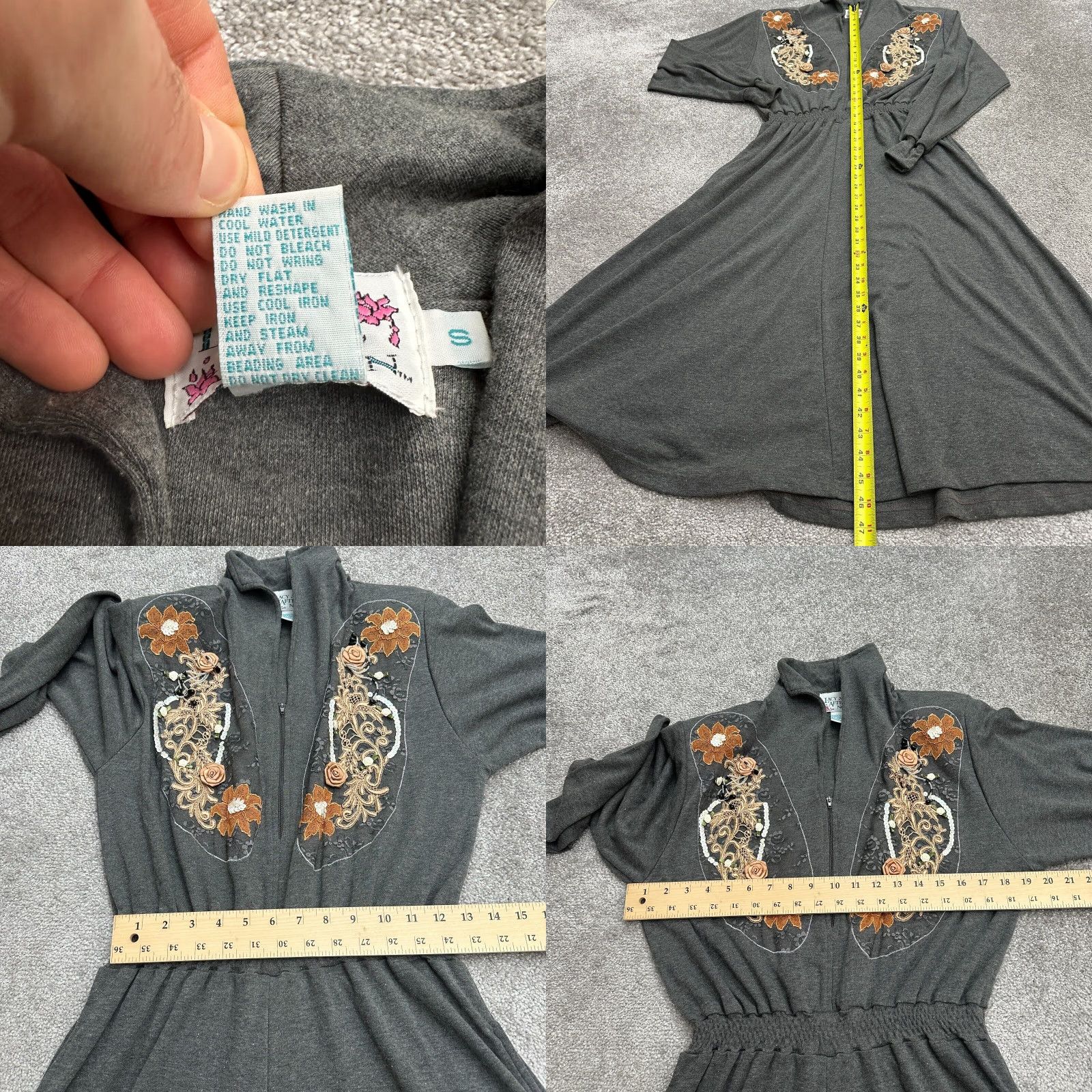 Vintage VINTAGE Lacy Afternoon Womens Dress Maxi Gray 1/2 Zip Embroidered Beaded Small Size S / US 4 / IT 40 - 8 Thumbnail