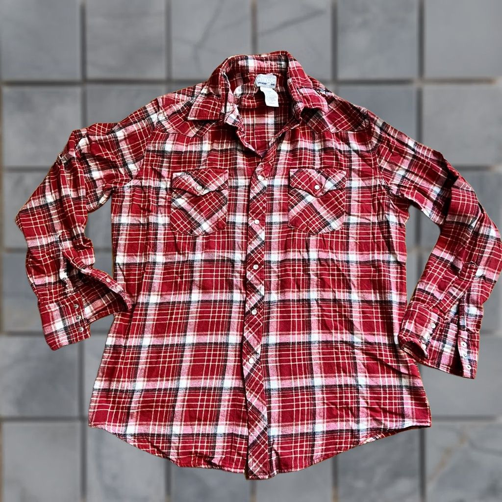Wrangler Wrangler Western Shirt Mens Large Red Plaid Pearl Snap Wrancher Size US L / EU 52-54 / 3 - 1 Thumbnail