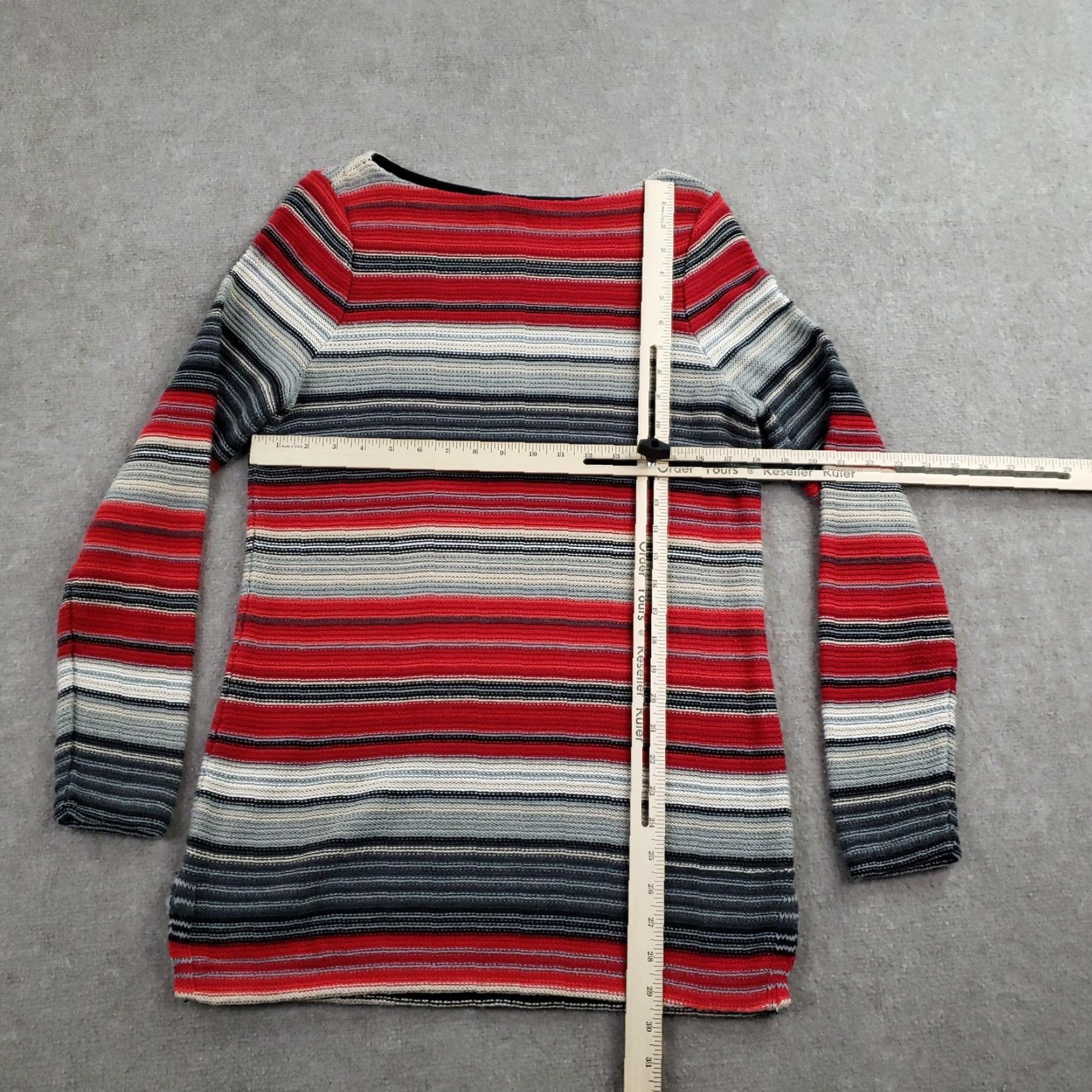 Ralph Lauren Lauren Ralph Lauren Sweater Womens Medium Red Gray Long Open-Knit Boat Neck Size M / US 6-8 / IT 42-44 - 2 Thumbnail