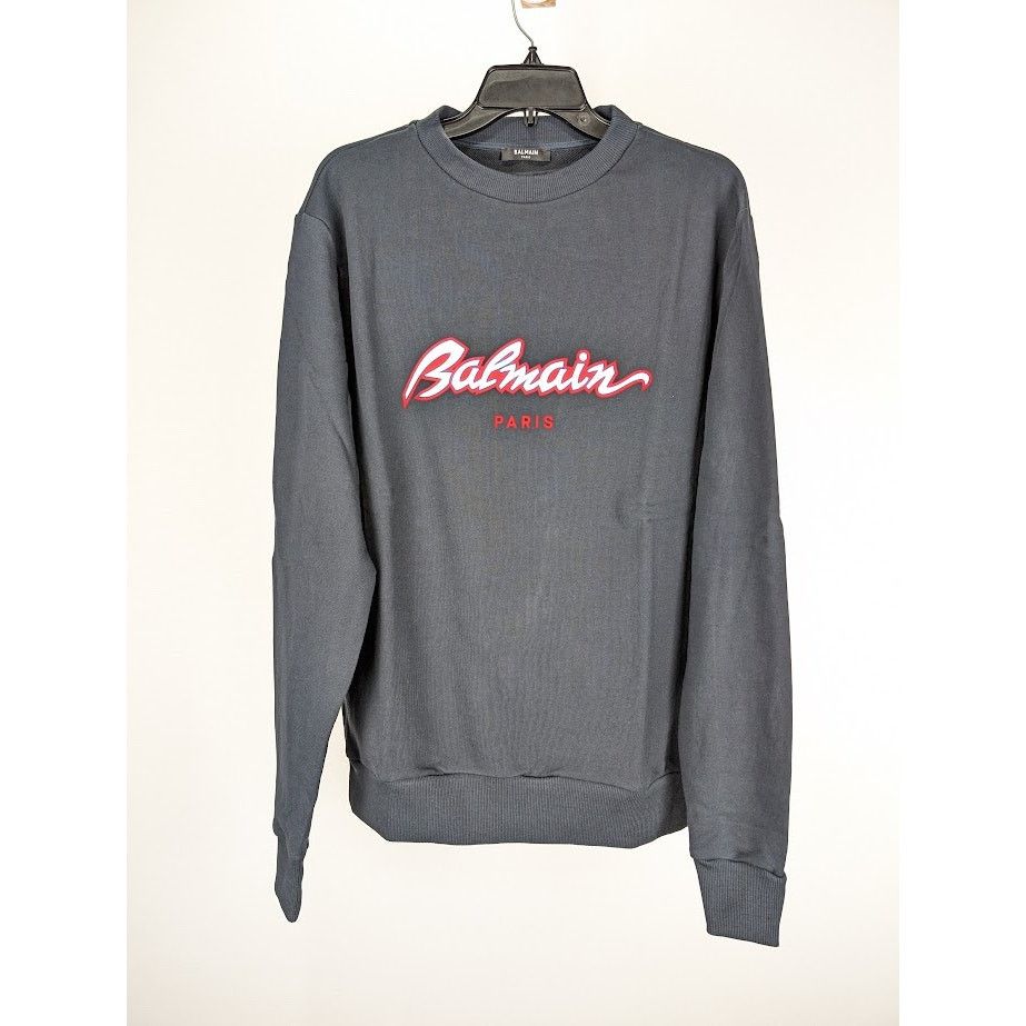 Balmain o1rshd1 Script Logo Crewneck in Black Size US M / EU 48-50 / 2 - 1 Thumbnail