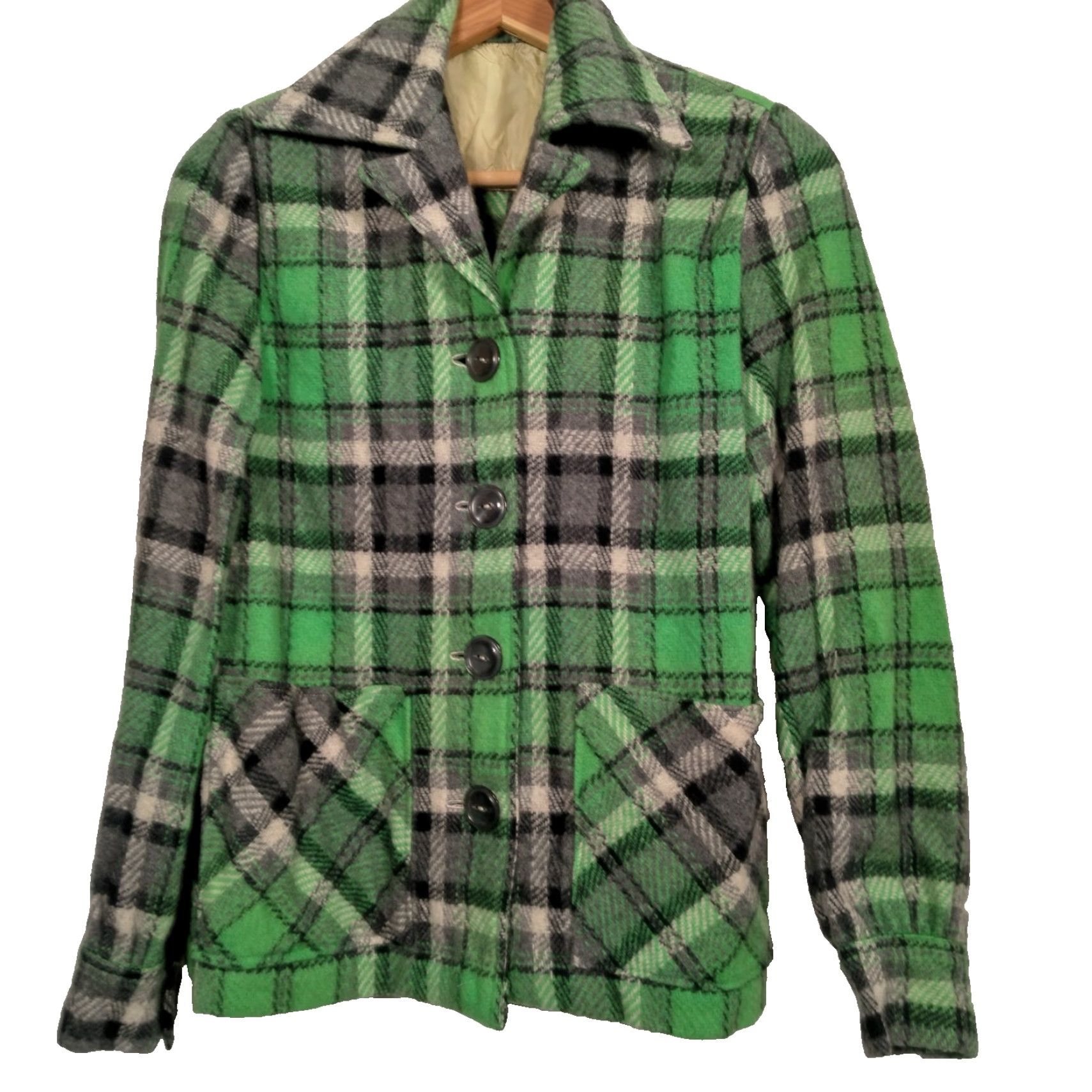 Vintage VINTAGE Womens Coat Shirt Jacket Wool blend Green Black Plaid 1950s 1960s Small SS Women Shirt Jacket Wool blend Green Black Plaid 1950s 1960s Size S / US 4 / IT 40 - 2 Thumbnail