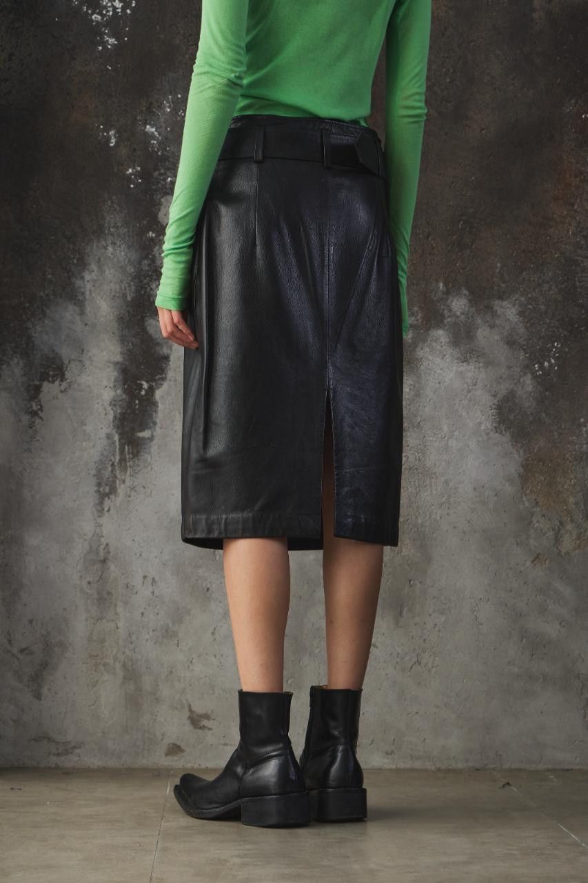 Moschino MOSCHINO Belted Leather Midi Skirt Size 29" - 5 Thumbnail