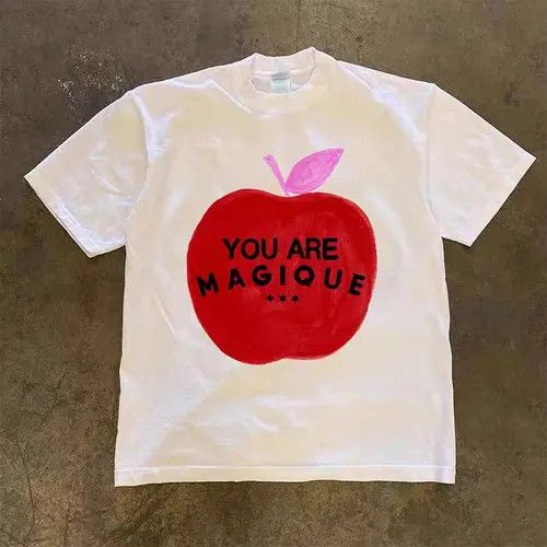 VIBE Loose White Apple Print Casual Short Sleeve T-Shirt Size US M / EU 48-50 / 2 - 4 Thumbnail