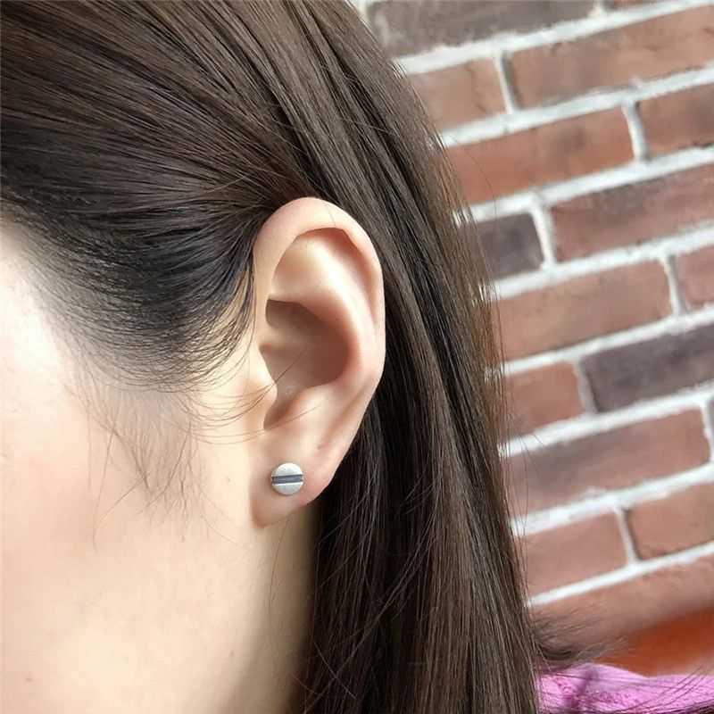 Jewelry Tiny Screw Stud Earrings 925 Sterling Ear Charm Gift Size ONE SIZE - 2 Thumbnail