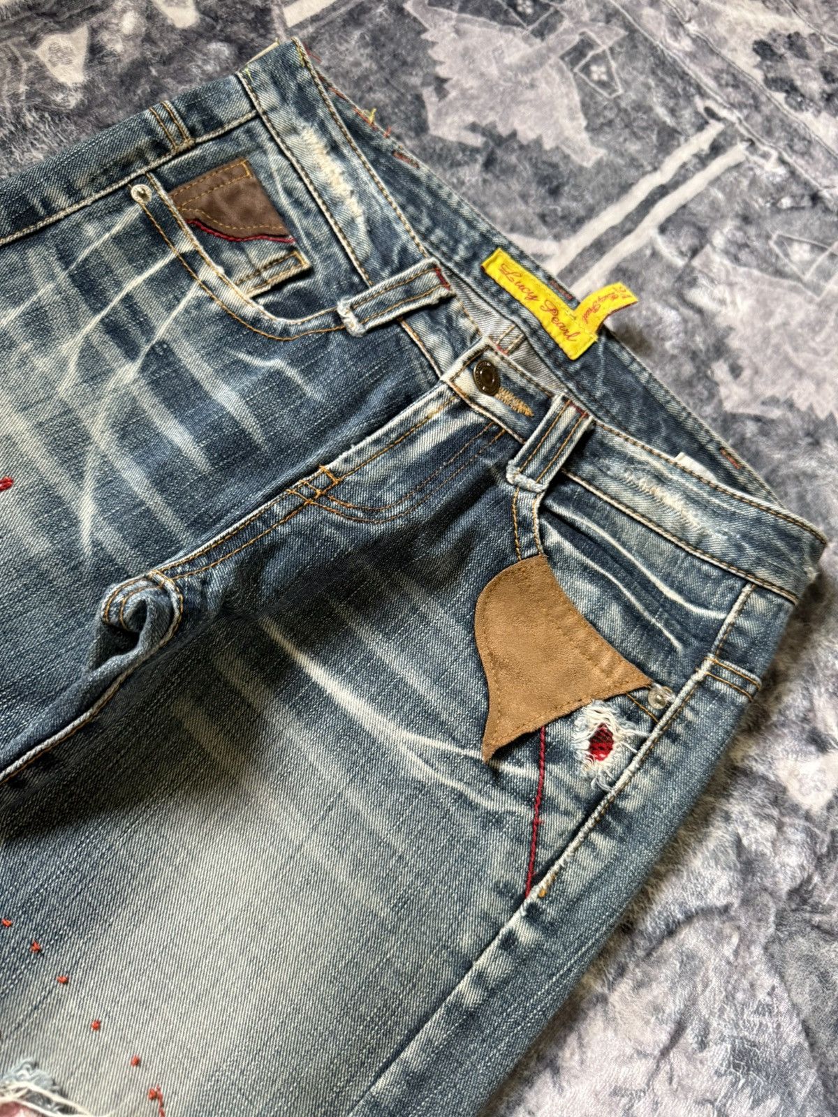 Hysteric Glamour Lucy Pearl Patch Work Leather Trimmed Shashiko Flared Jeans Size US 27 - 4 Thumbnail