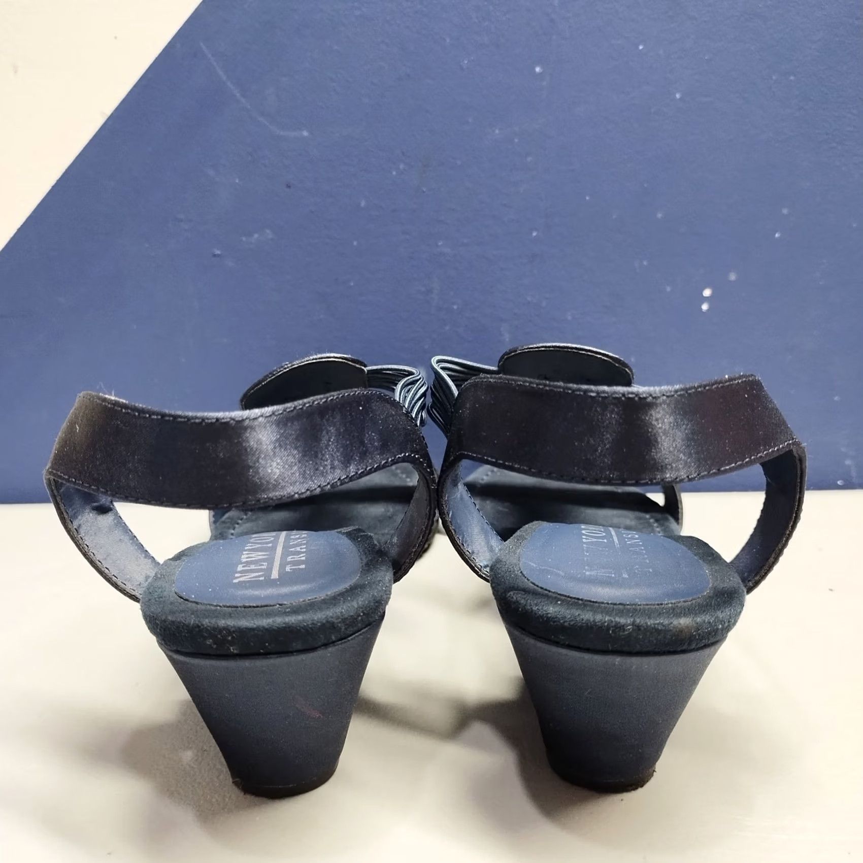 Vintage New York Transit Strappy Sandal Womens US Size 11M Navy Wedge Heel Slip On Size US 11 / IT 41 - 3 Thumbnail