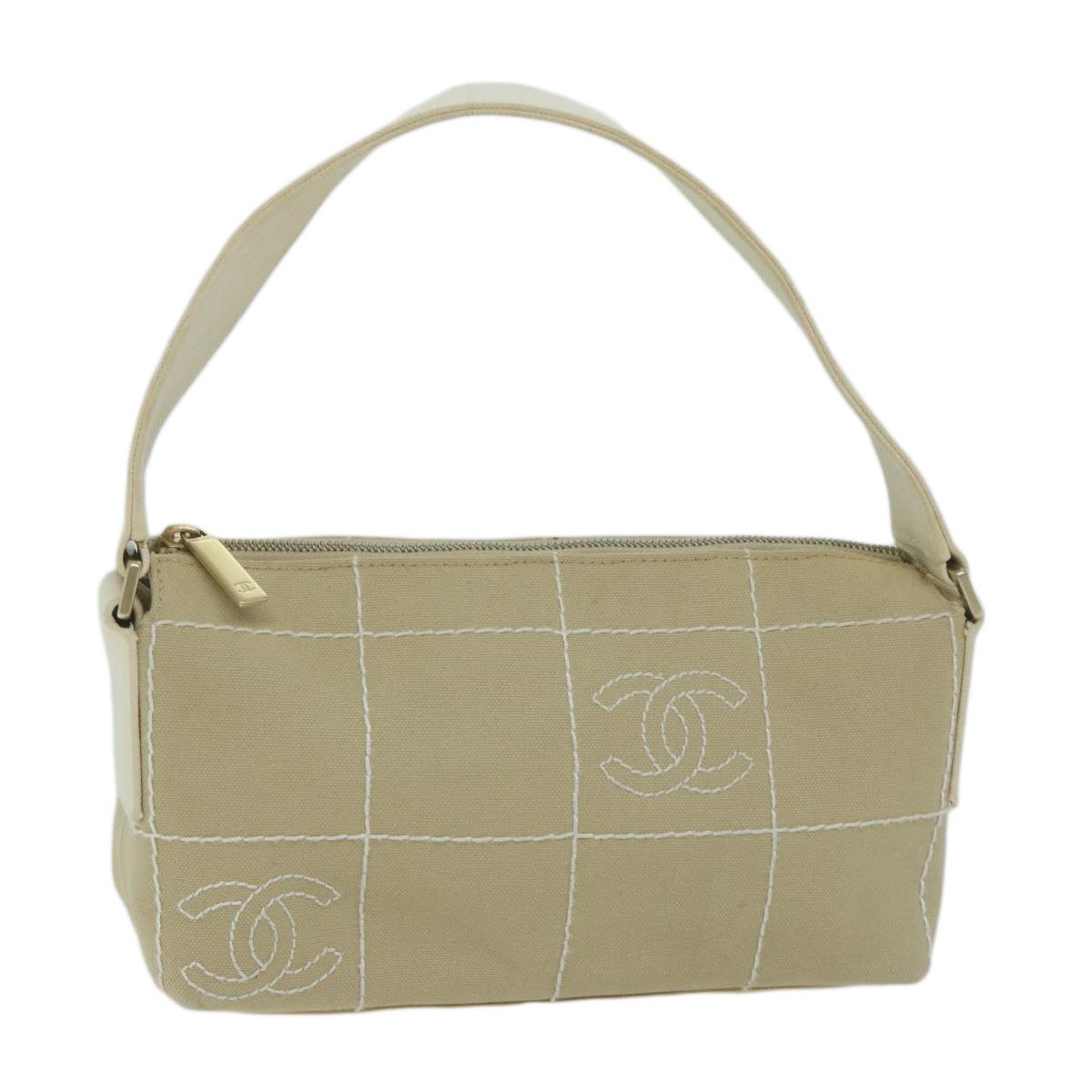 image of Chanel Shoulder Bag Canvas Beige Cc Auth Bs11766, Women's