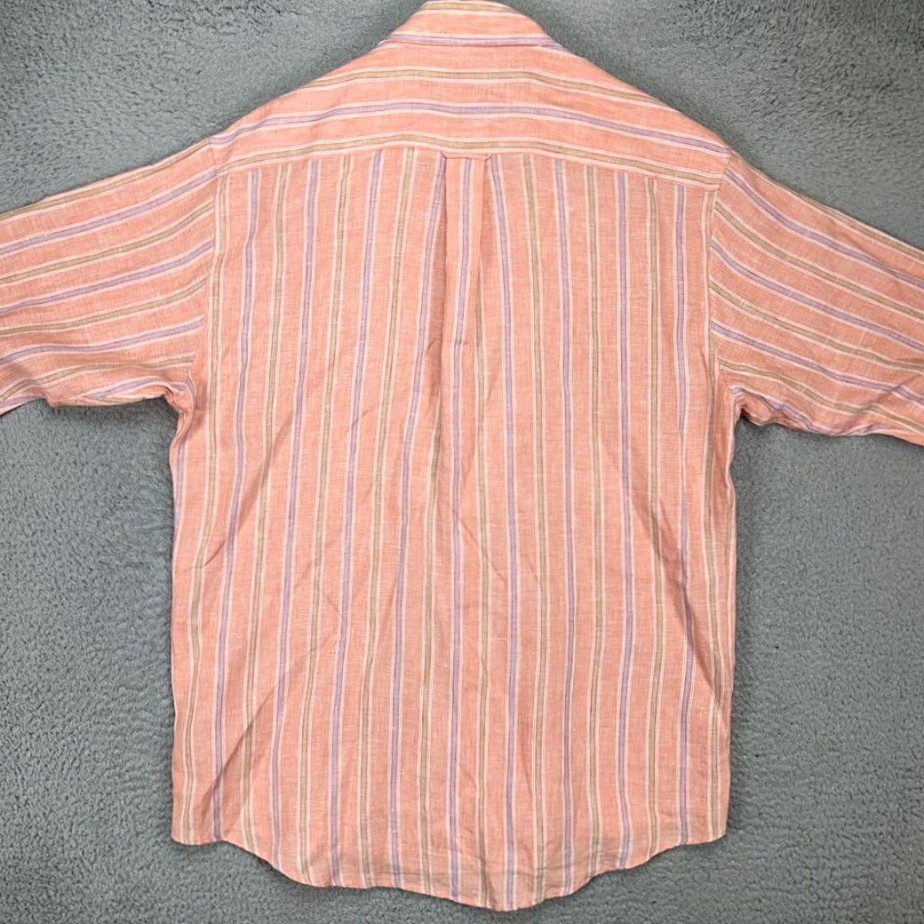 Canon Alex Cannon Shirt Adult Large Linen Button Down Striped Peach Mens Size US L / EU 52-54 / 3 - 3 Thumbnail