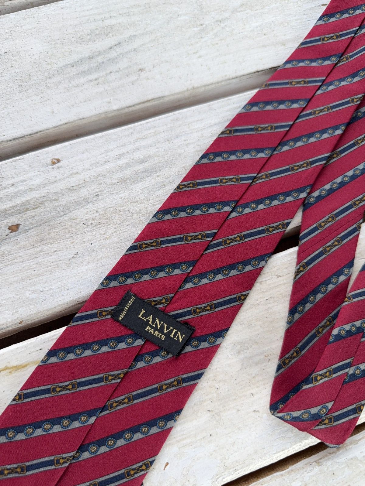 Designer × Lanvin Lanvin Paris Tie Red Silk Geometric Pattern Made in France Size ONE SIZE - 6 Thumbnail