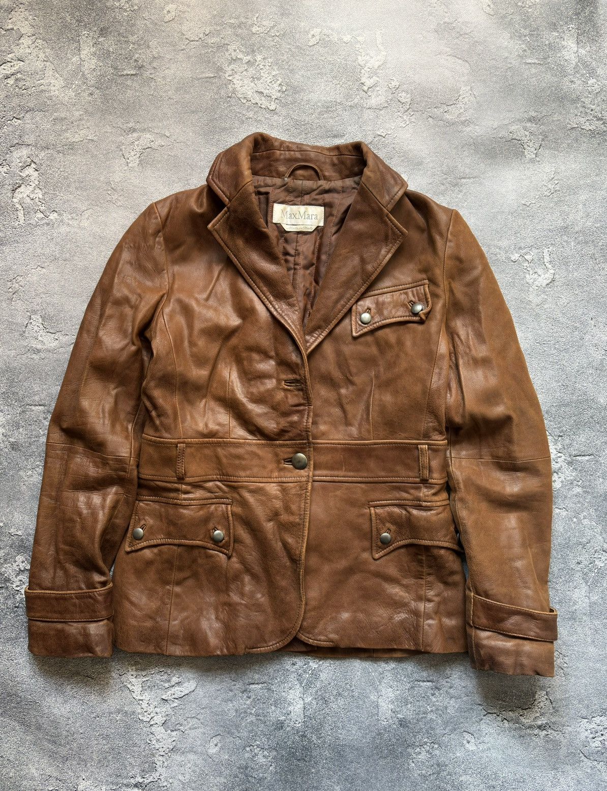 Max Mara Vintage Max Mara Italy Luxury Brown Leather Jacket Size US10 Size L / US 10 / IT 46 - 1 Thumbnail