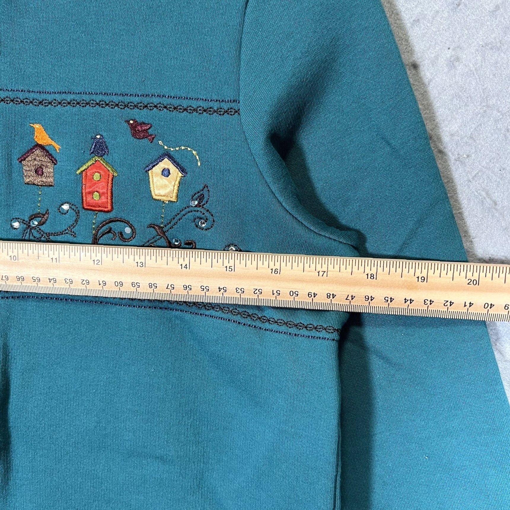 Altea VINTAGE Breckenridge Embroidered Bird House Full Zip Sweater Womens Small Teal Green Size S / US 4 / IT 40 - 2 Thumbnail
