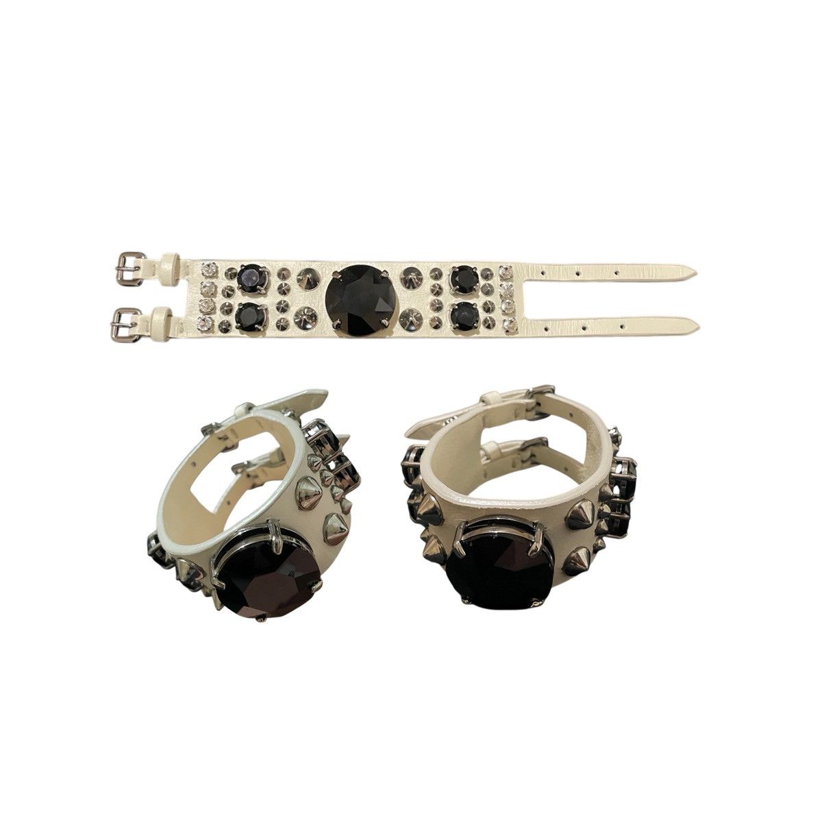 miu miu white leather crystal punk bracelet