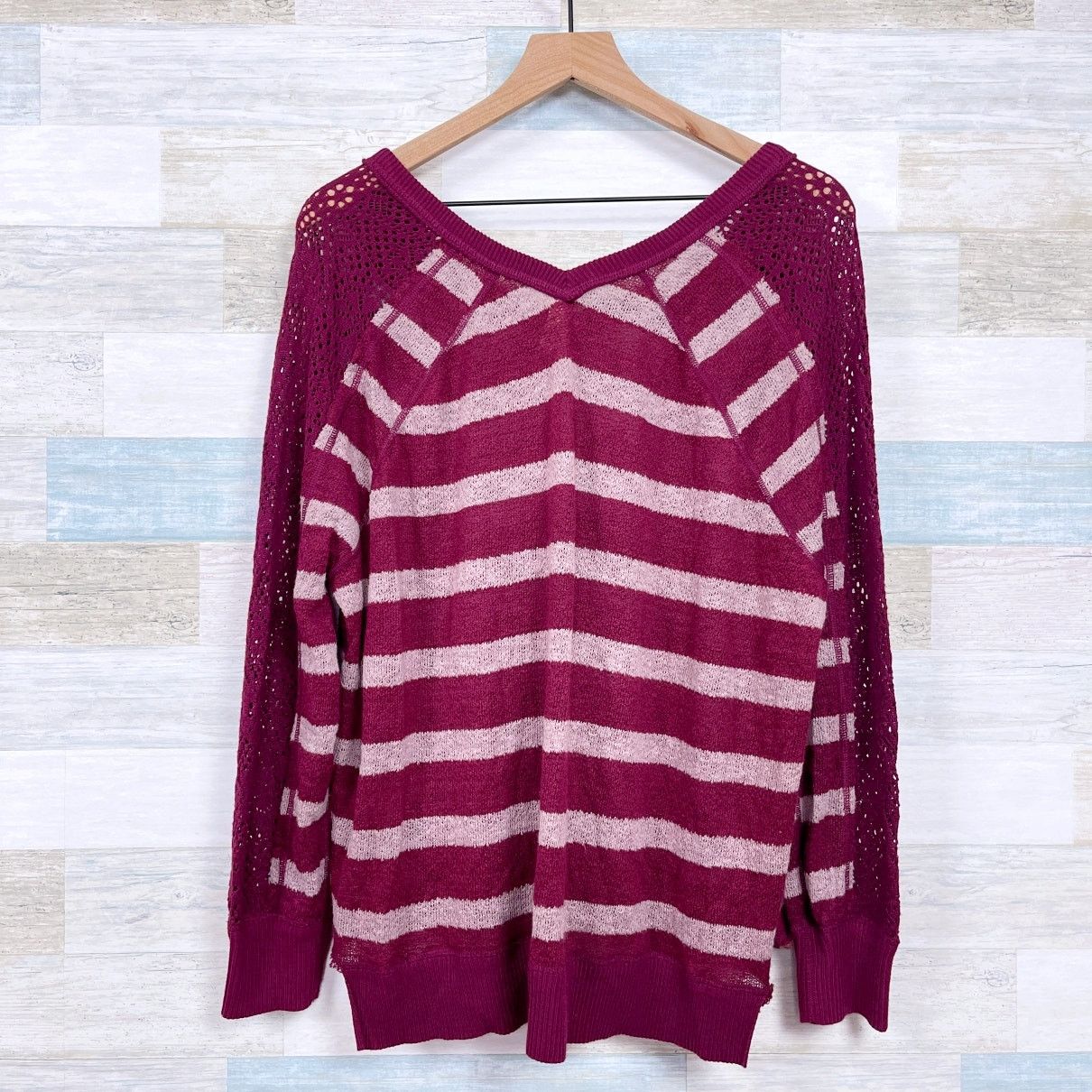Free People We The Free People Striped Crochet Loose Knit Top Red Women Size S / US 4 / IT 40 - 4 Thumbnail
